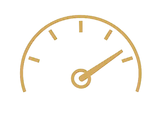 Close-up of a speedometer or gauge with a needle pointing near the high end.