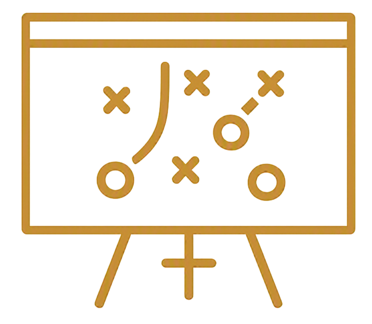A computer monitor displaying a sports strategy with X's and O's, and lines indicating movement or plays, on a yellow background.