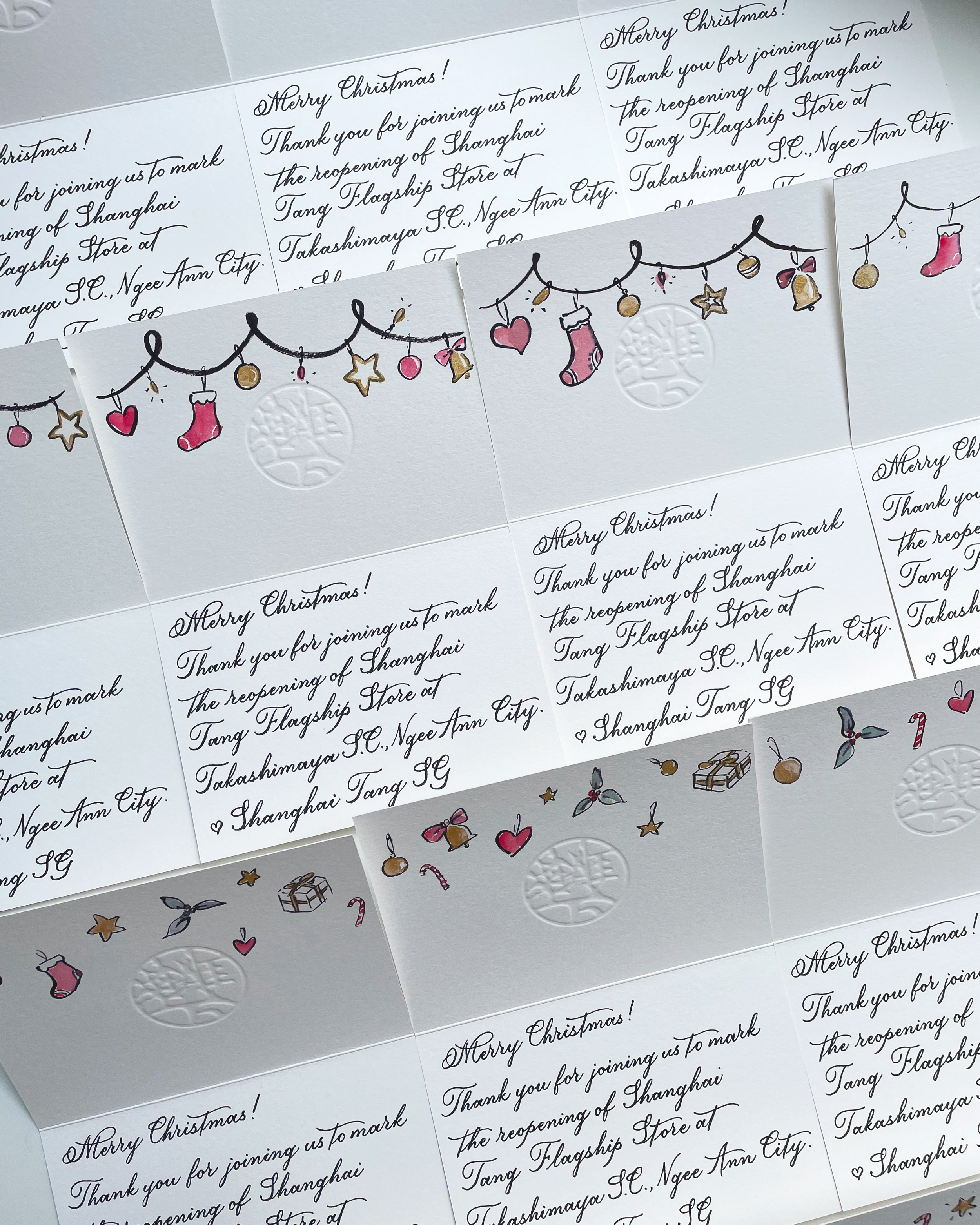 Calligraphy Christmas Greeting Cards for Shanghai Tang Flagship Store Reopening. Tool used: Brush Pen.