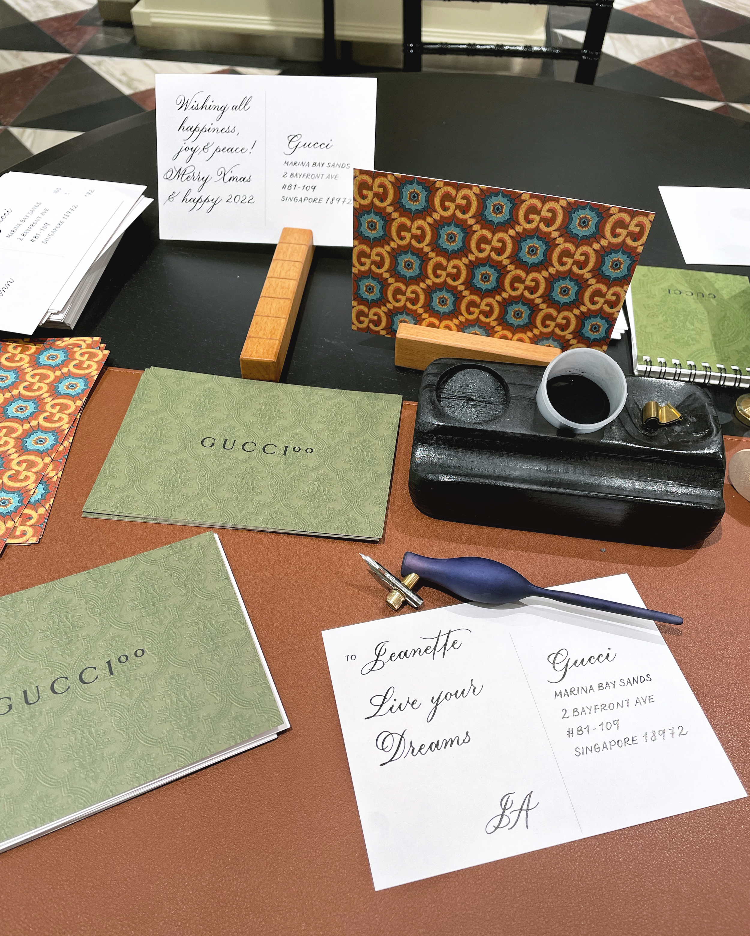 Live Calligraphy on Branded Collateral for Gucci In-Store Opening at Marina Bay Sands, Singapore