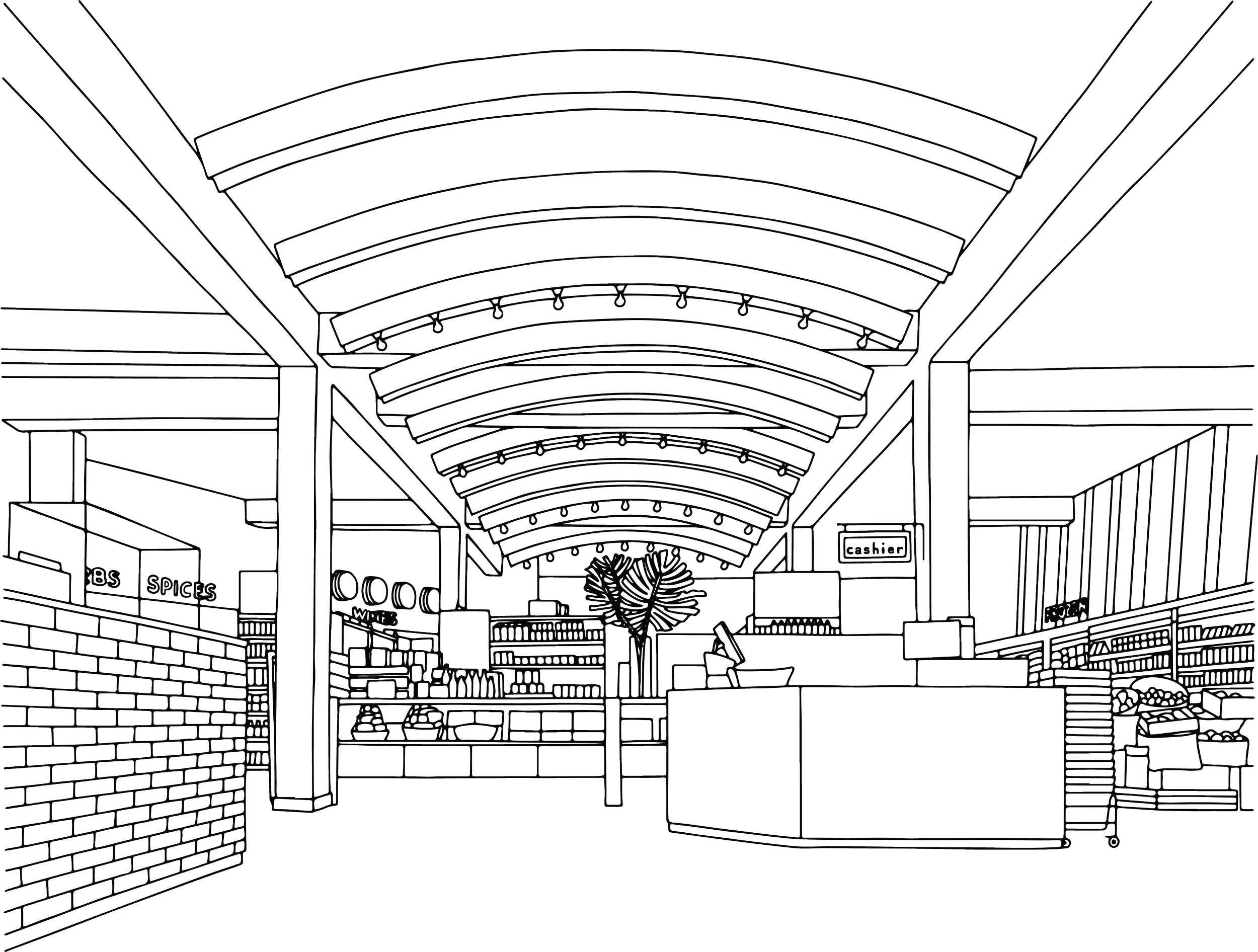 Custom Hand-Illustrated Retail Interior, for Brand Collaterals and Merchandise