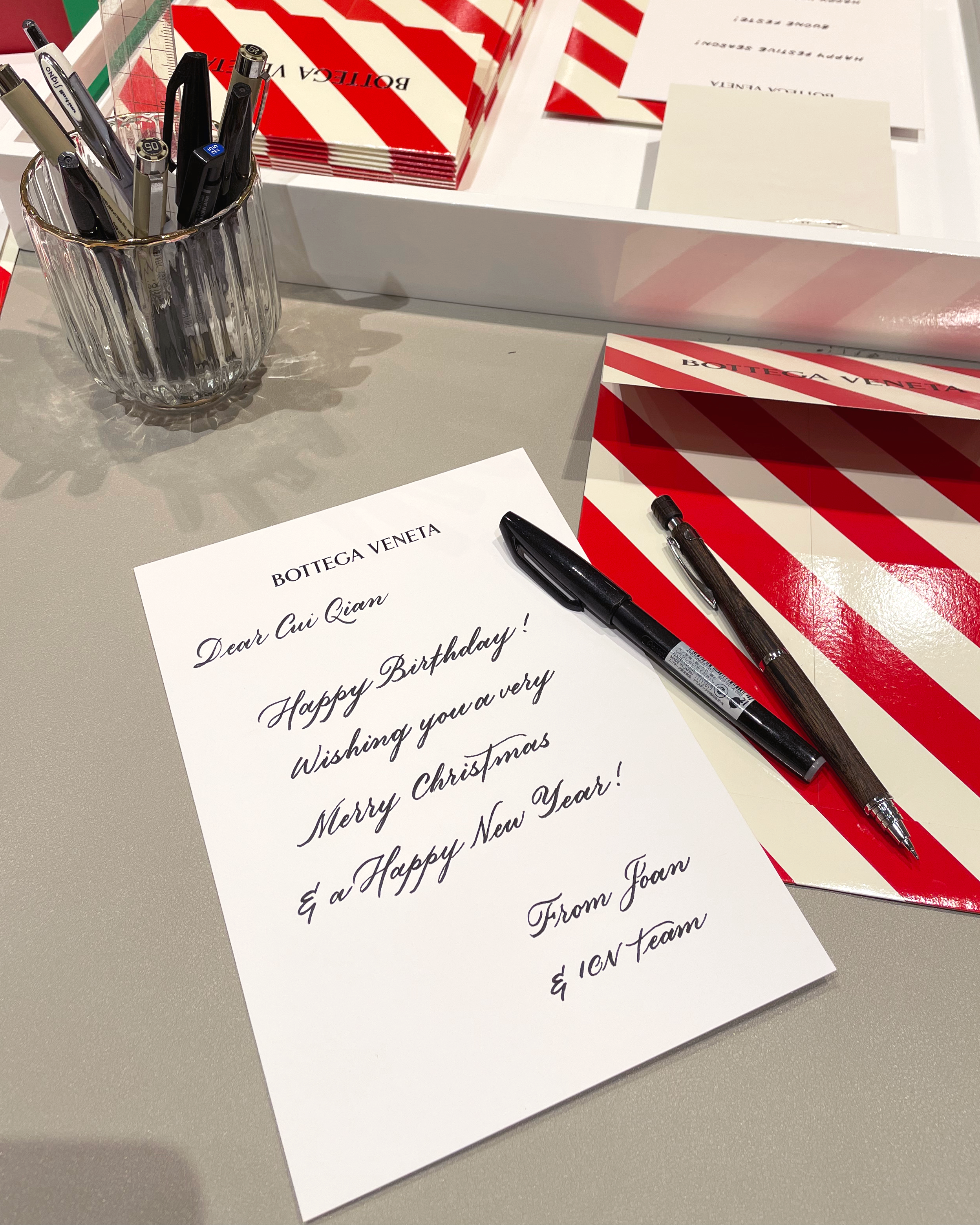 Live Calligraphy on Branded Collateral for Bottega Veneta In-Store Christmas Activation, Singapore