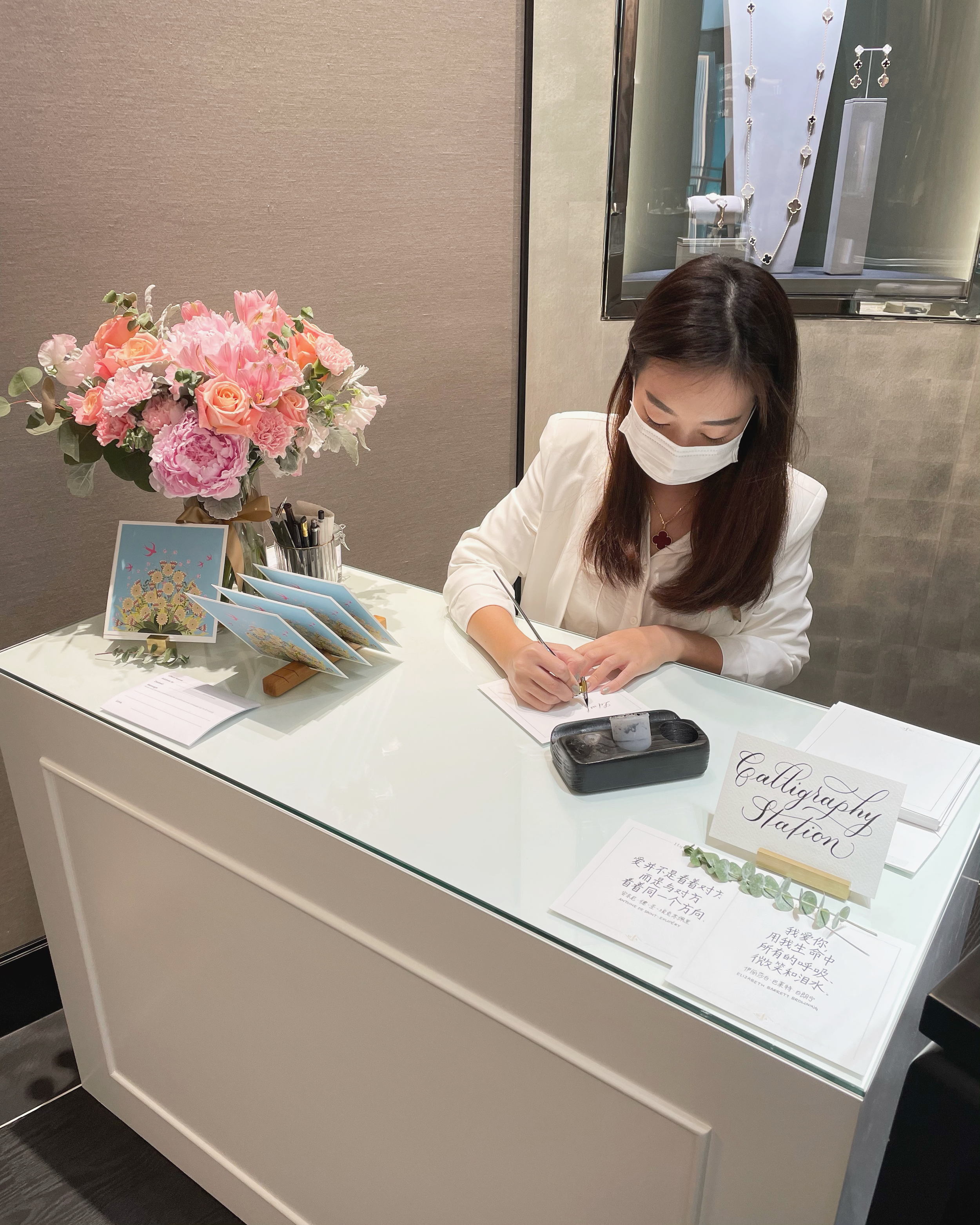 Live Calligraphy on Branded Collateral for Van Cleef & Arpels In-Store Mother's Day Activation, Singapore