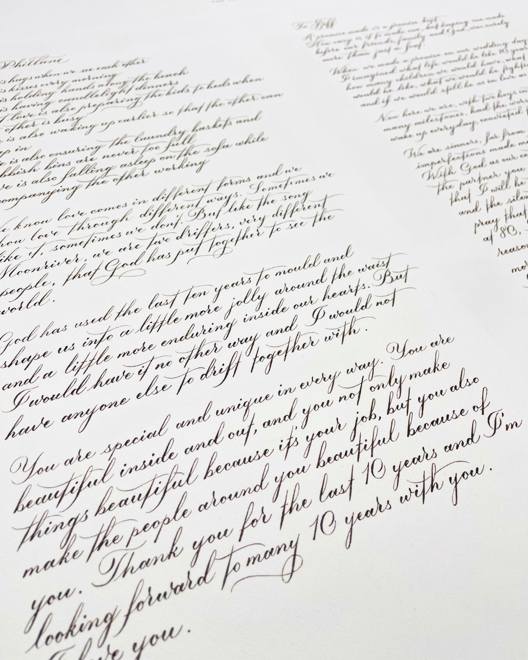 Custom Commissioned Calligraphy Artwork of Renewed Wedding Vows in A1 Size, for a 10th Wedding Anniversary