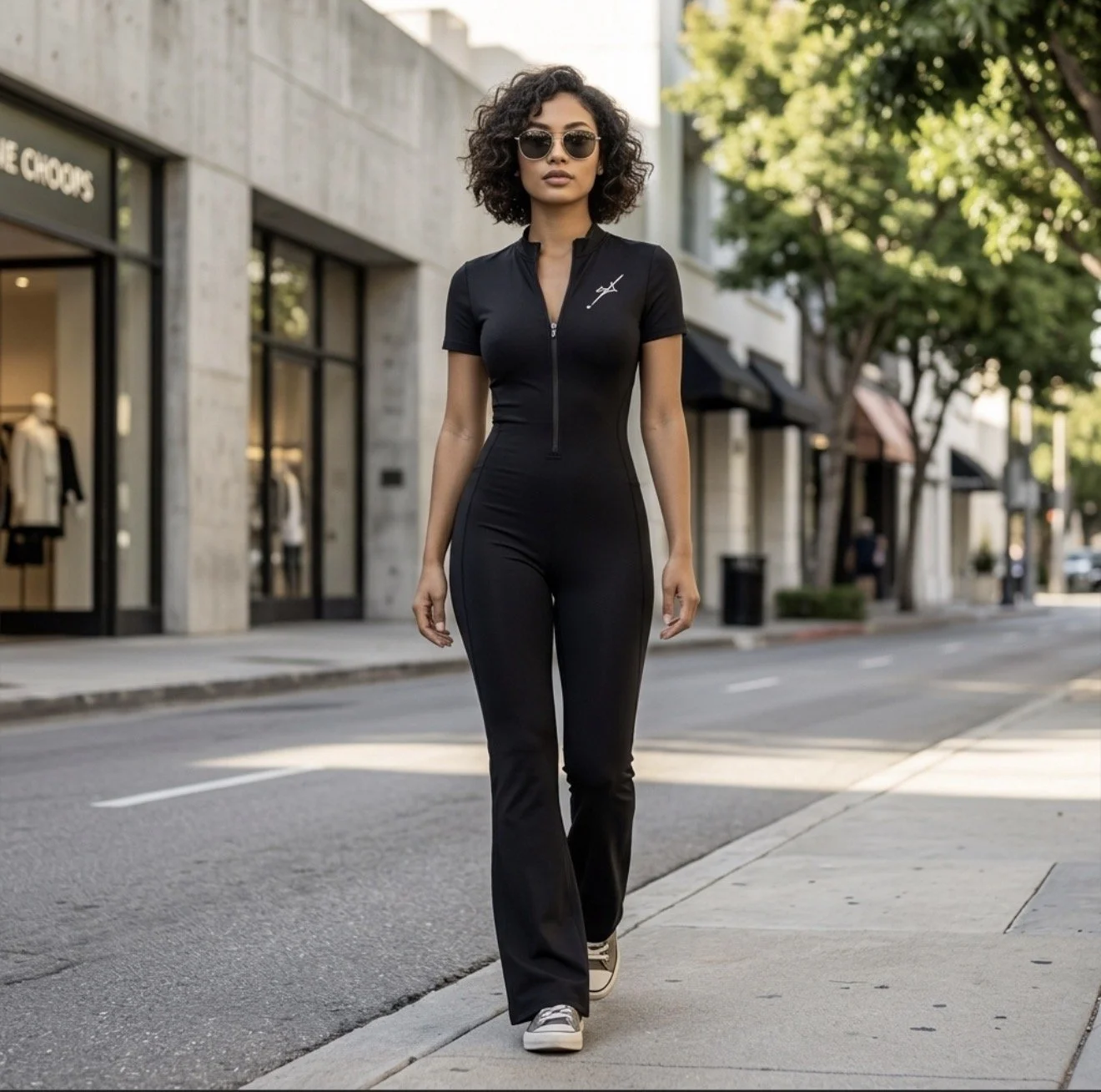 VANTÉ Women’s Tight Flared Leg Quarter-Zip Jumpsuit