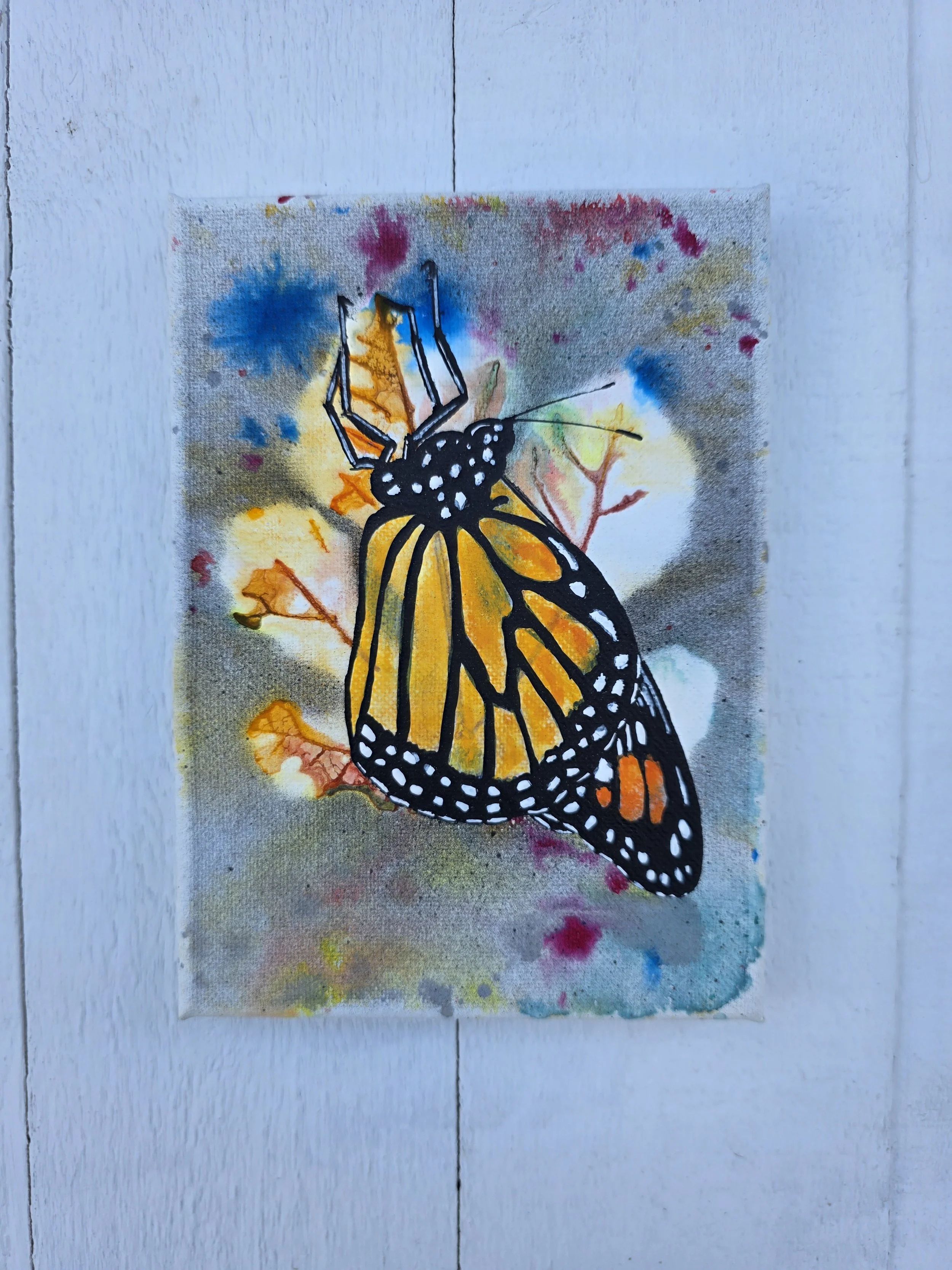 Sunrise Monarch 1 (2025 Signature Collection)
• Dimensions: 5” x 7” Premium Original Mixed Media
• Medium: Real leaf print painting with representational acrylic monarch on gallery wrapped canvas.
• Price: $37.71 (Includes California Sales Tax)
About