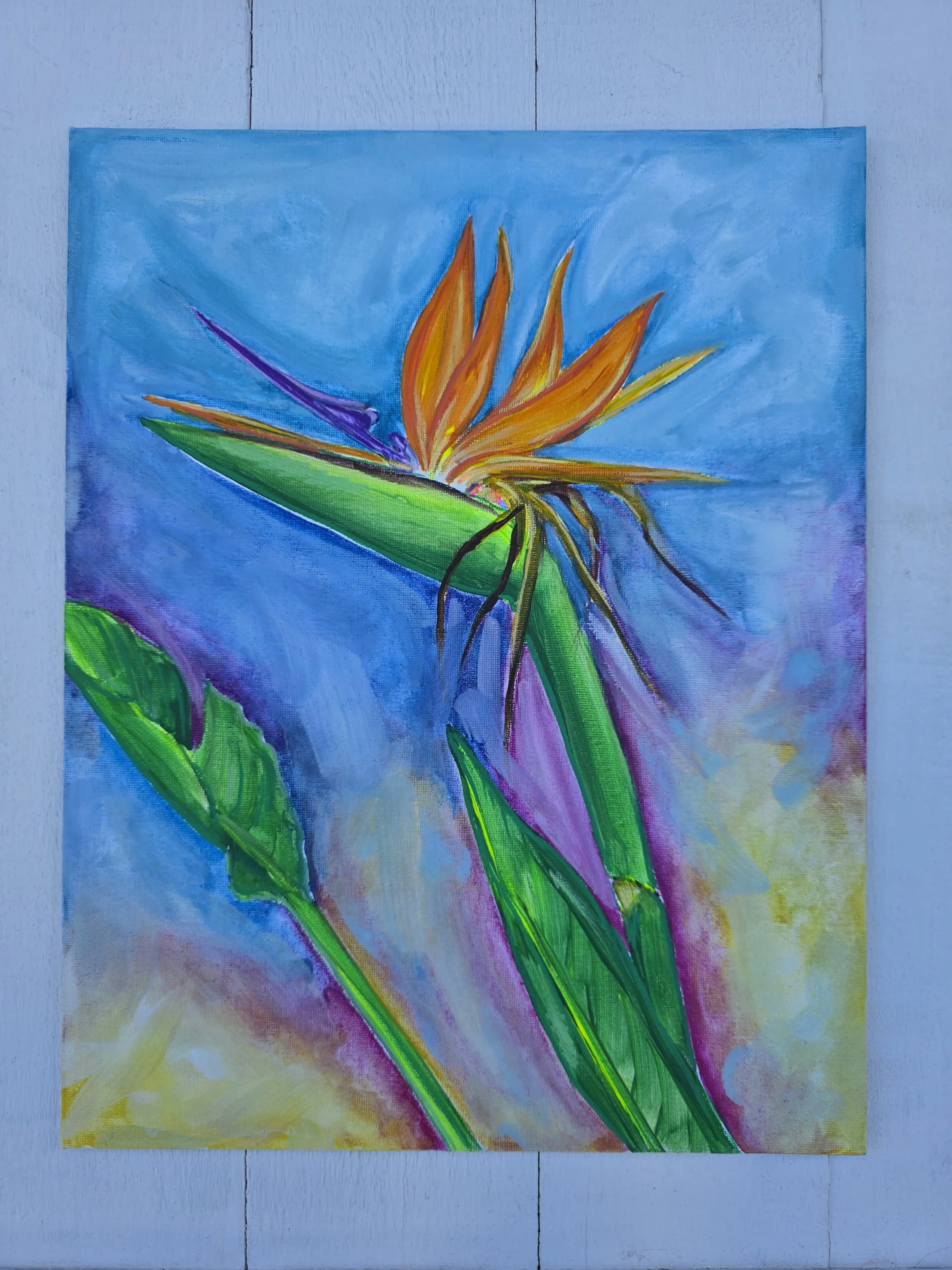 Bird of Paradise Panel (2025 Signature Collection)
• Dimensions: 11” x 14” Premium Original Acrylic Painting
• Medium: Acrylic on canvas panel.
• Price: $165.94 (Includes California Sales Tax)
About the Artwork:
An elegant highlight of the Signature 