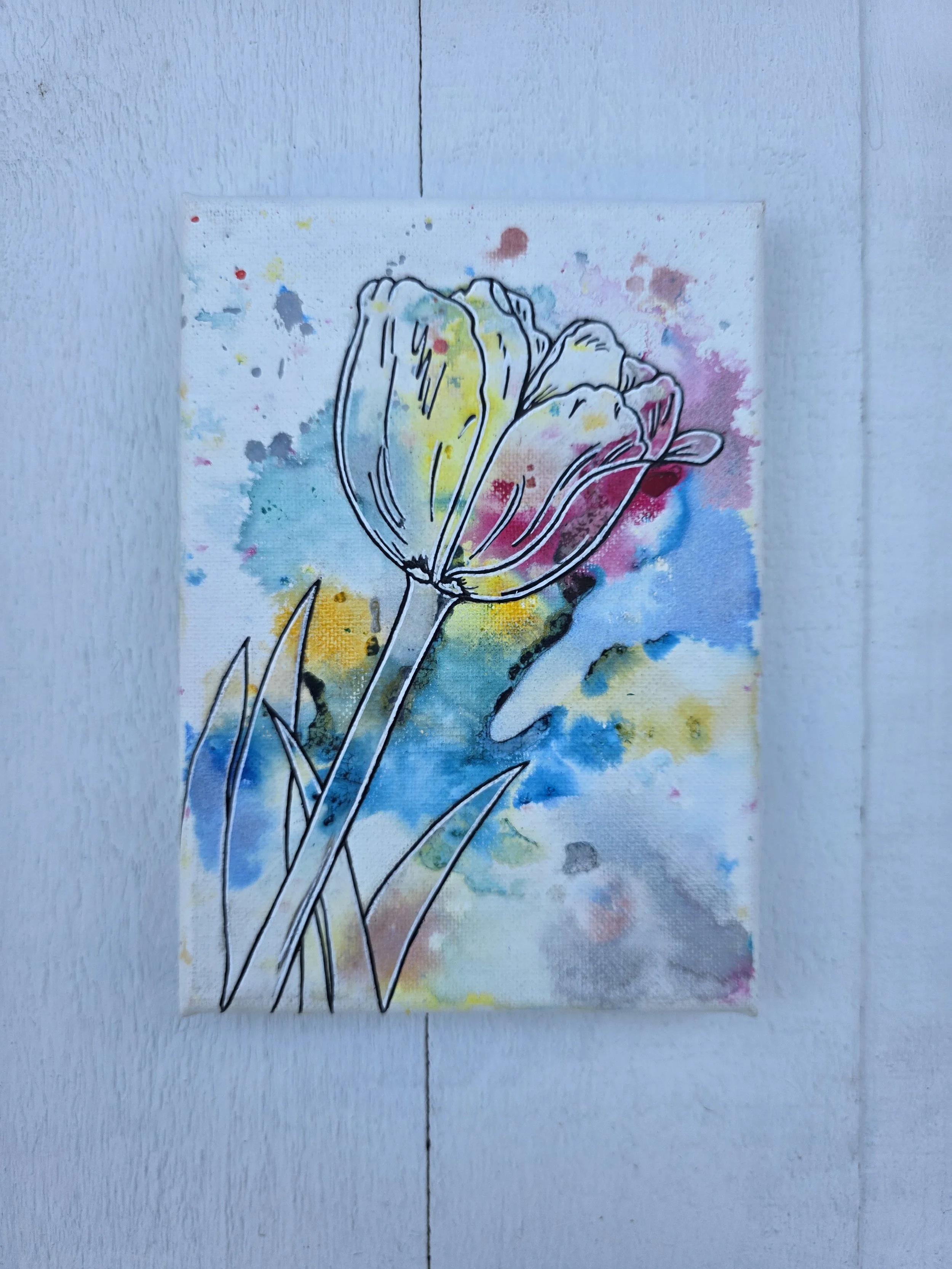 Tulip on Fig (2024 Signature Collection)
• Dimensions: 5” x 7” Premium Original Mixed Media
• Medium: Premium fig print with representational tulip outlined on premium stretched canvas.
• Price: $37.71 (Includes California Sales Tax)
About the Artwor