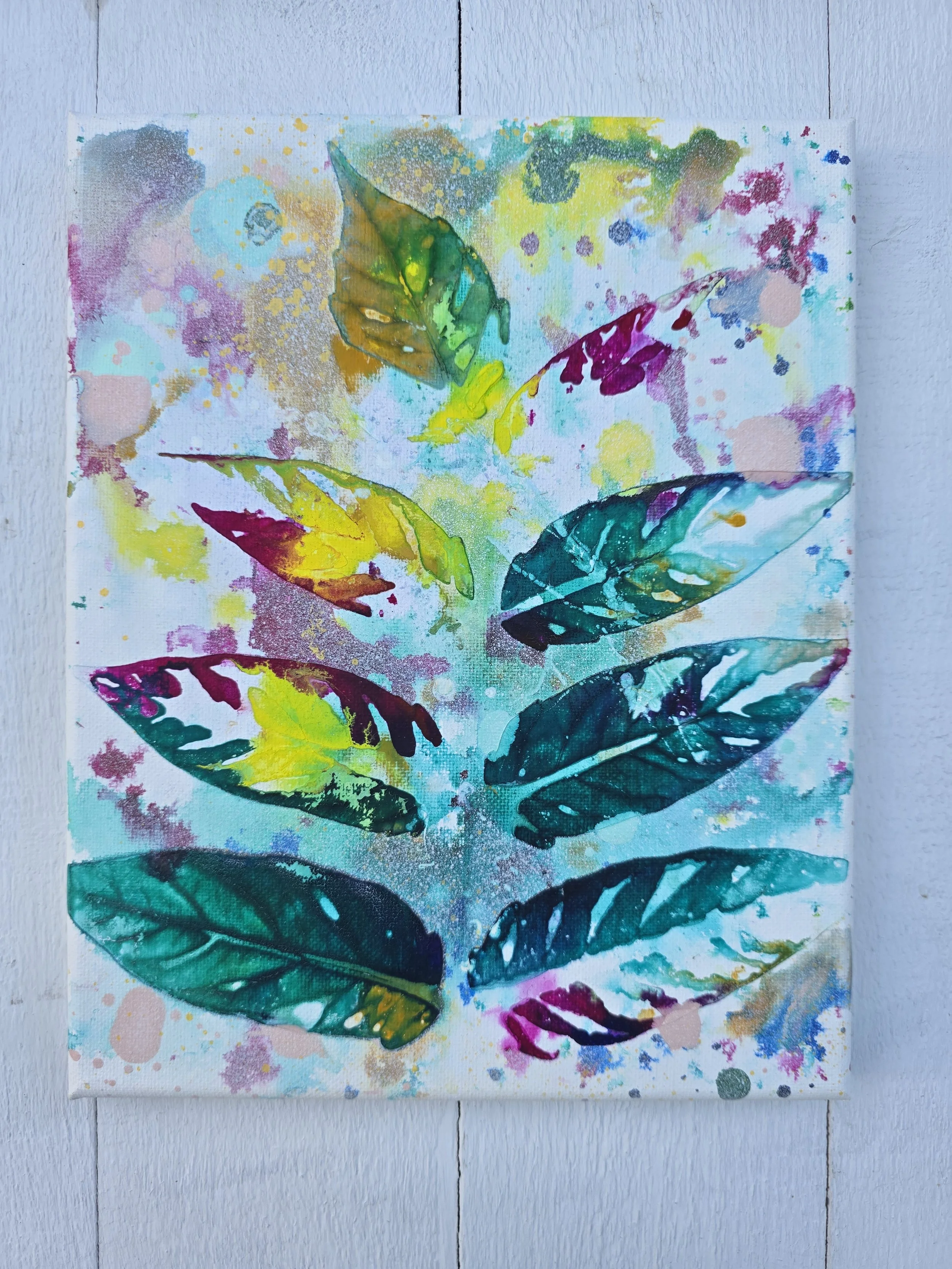 Viridian and Yellow Leaves (2025 Pure Leaf Collection)
• Dimensions: 8” x 10” Original Print
• Medium: Genuine organic leaf print on premium stretched canvas.
• Price: $43.10 (Includes California Sales Tax)
About the Artwork:
Part of the minimalist P