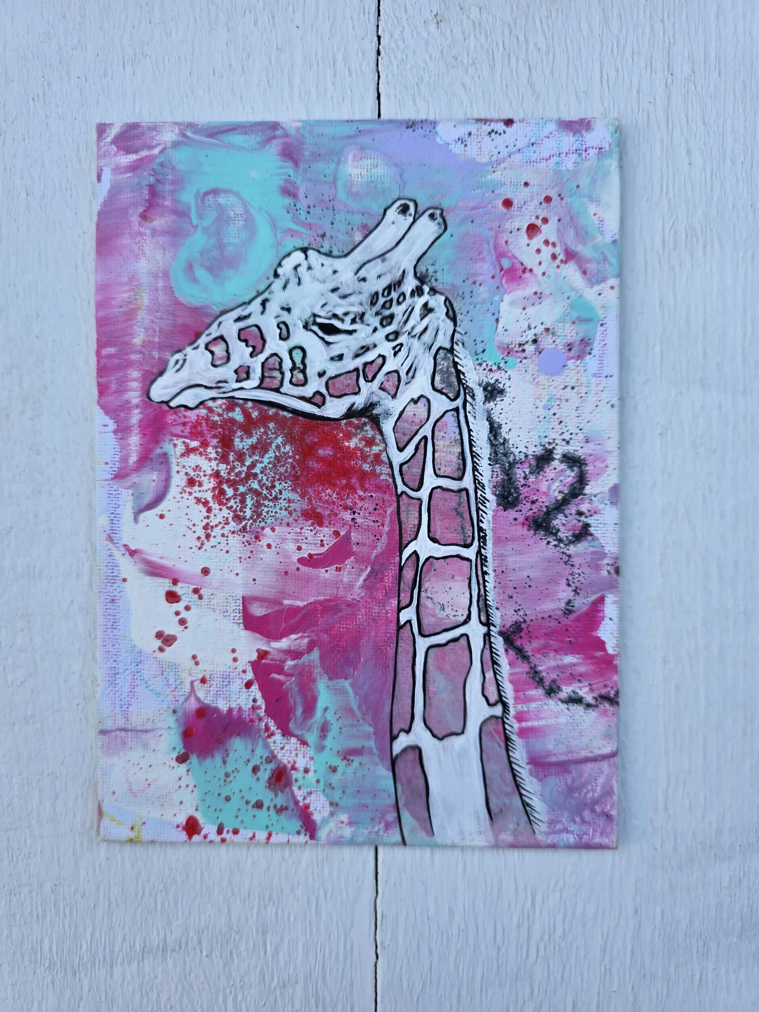 Kelli the Giraffe (2025 Signature Collection)
• Dimensions: 5” x 7” Premium Original Mixed Media
• Medium: Expressionistic painting with representational acrylic layering on premium canvas panel. (Framing recommended, but not necessary.
• Price: $37.