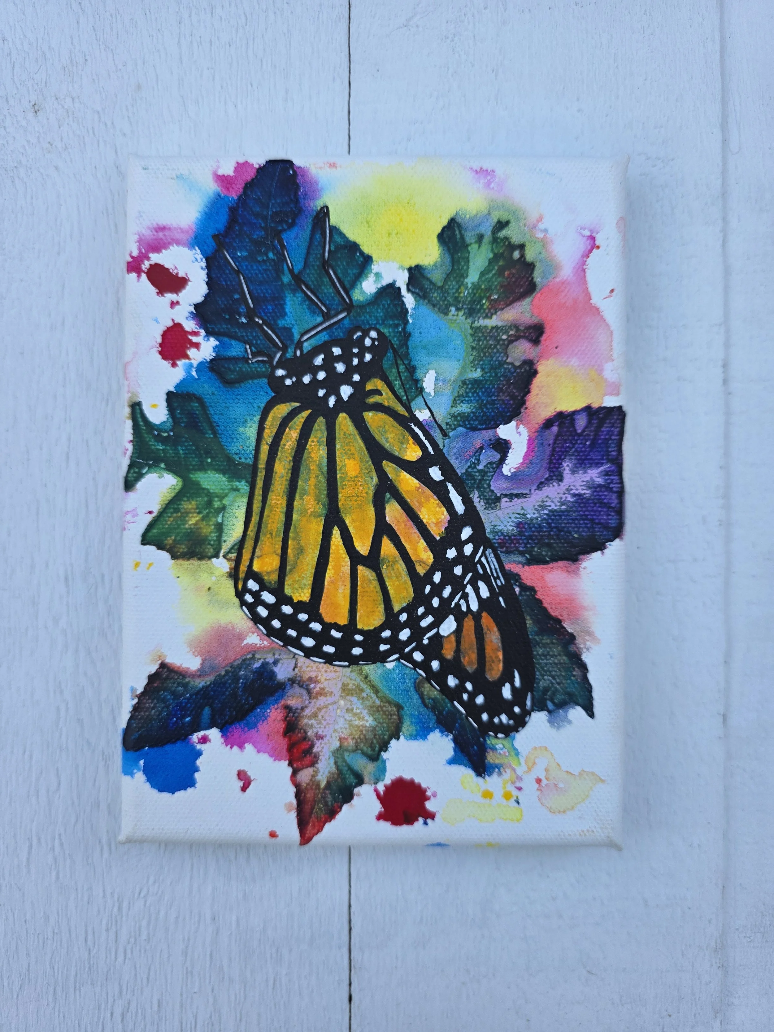 Sunrise Monarch 4 (2025 Signature Collection)
• Dimensions: 5” x 7” Premium Original Mixed Media
• Medium: Real leaf print painting with representational acrylic monarch on gallery wrapped canvas.
• Price: $37.71 (Includes California Sales Tax)
About