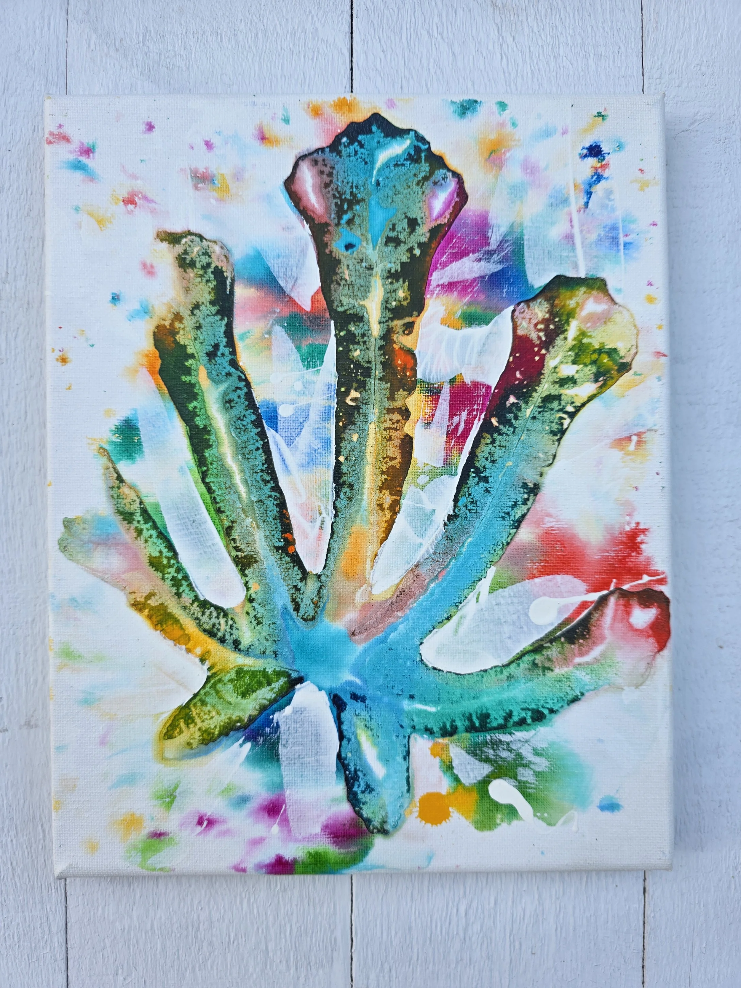 Teal Green Fig (2019 Pure Leaf Collection)
• Dimensions: 8” x 10” Original Print
• Medium: Genuine organic leaf print on premium stretched canvas.
• Price: $43.10 (Includes California Sales Tax)
About the Artwork:
Part of the minimalist Pure Leaf Col