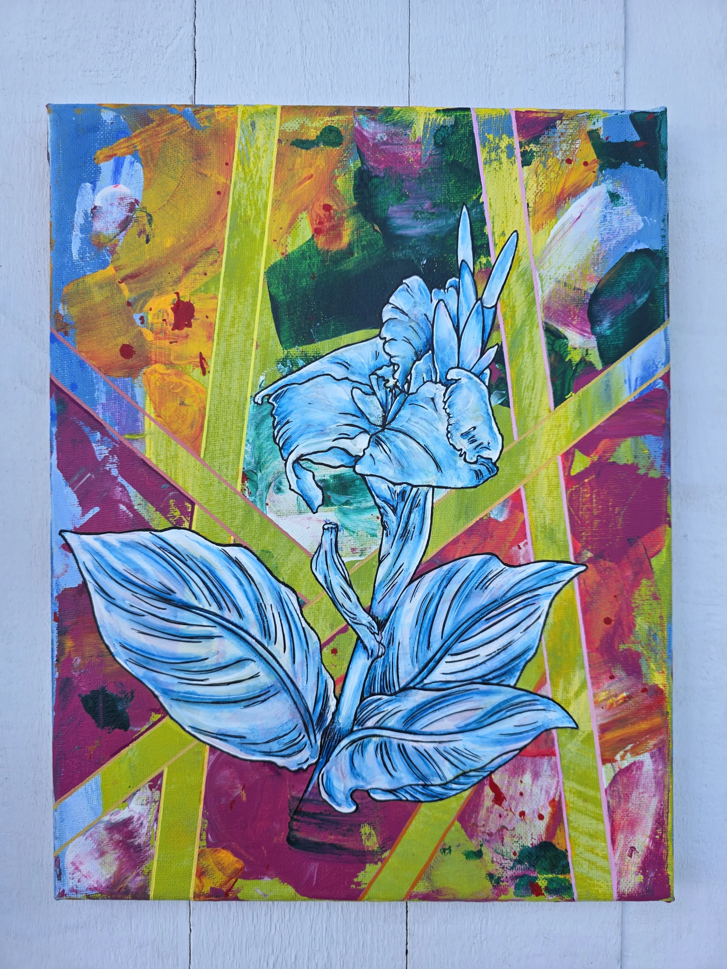 Canna Lily (2023 Signature Collection)
• Dimensions: 11" x 14" Premium Original Acrylic Painting
• Medium: Premium acrylic and tape resist media on stretched canvas.
• Price: $165.94 (Includes California Sales Tax)
About the Artwork:
A standout archi