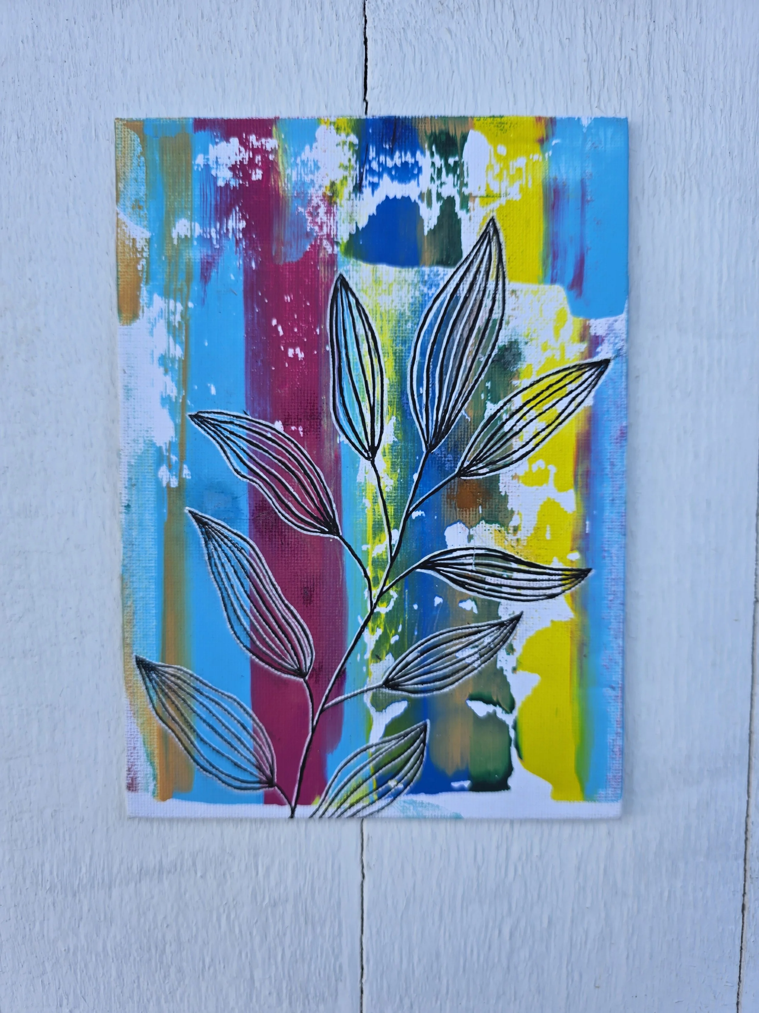 Hand Drawn Leaf on Color (2026 Experimental Collection)
• Dimensions: 5" x 7" Original Artwork
• Medium: Genuine organic leaf print on canvas panel.
• Price: $18.86 (Includes California Sales Tax)
About the Artwork:
Part of the minimalist Pure Leaf C