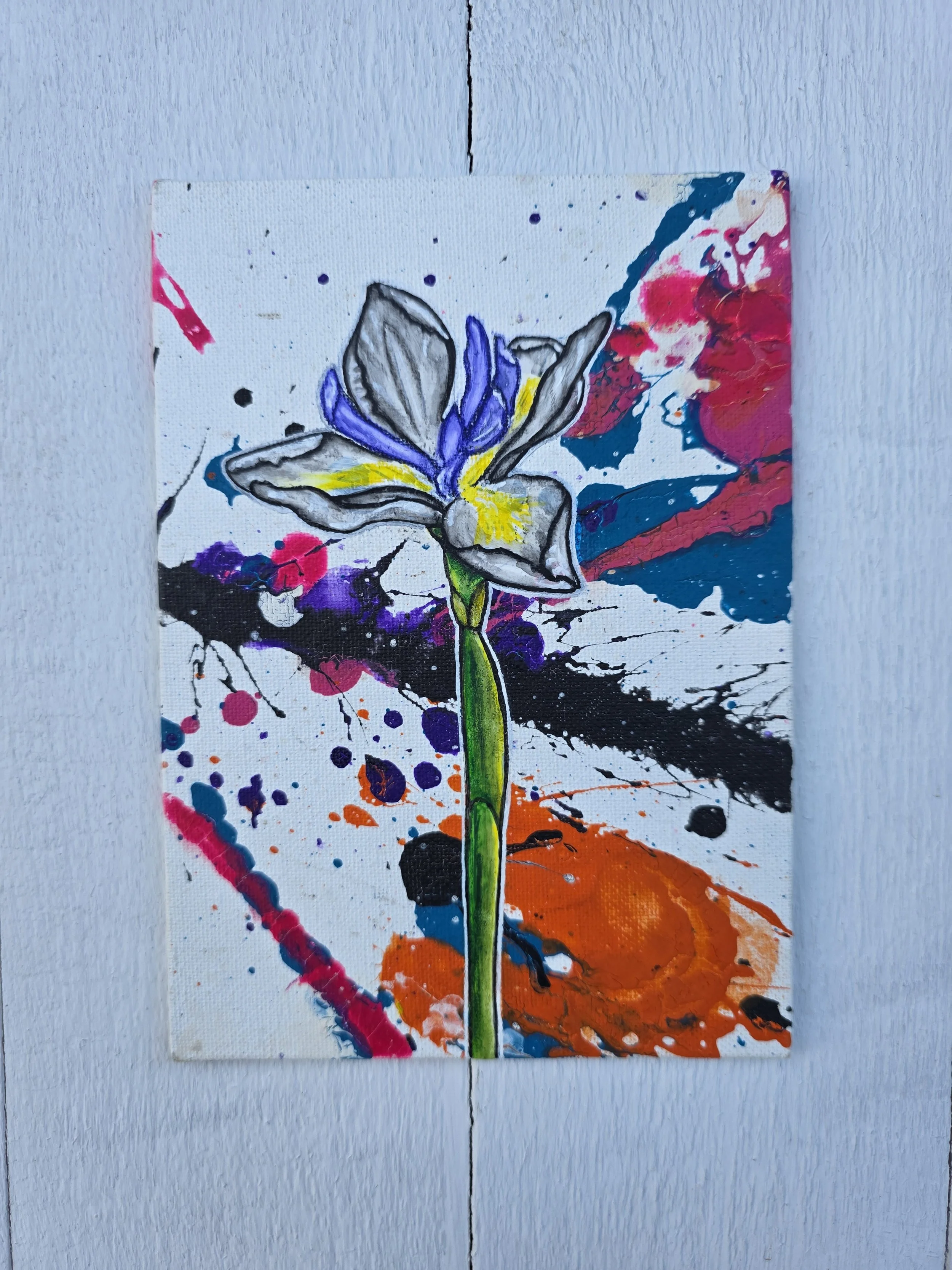 White and Purple Flower 2 (2023 Signature Collection)
• Dimensions: 5” x 7” Premium Original Mixed Media
• Medium: Tempera and acrylic painting with representational floral layering on premium canvas panel.
• Price: $37.71 (Includes California Sales 