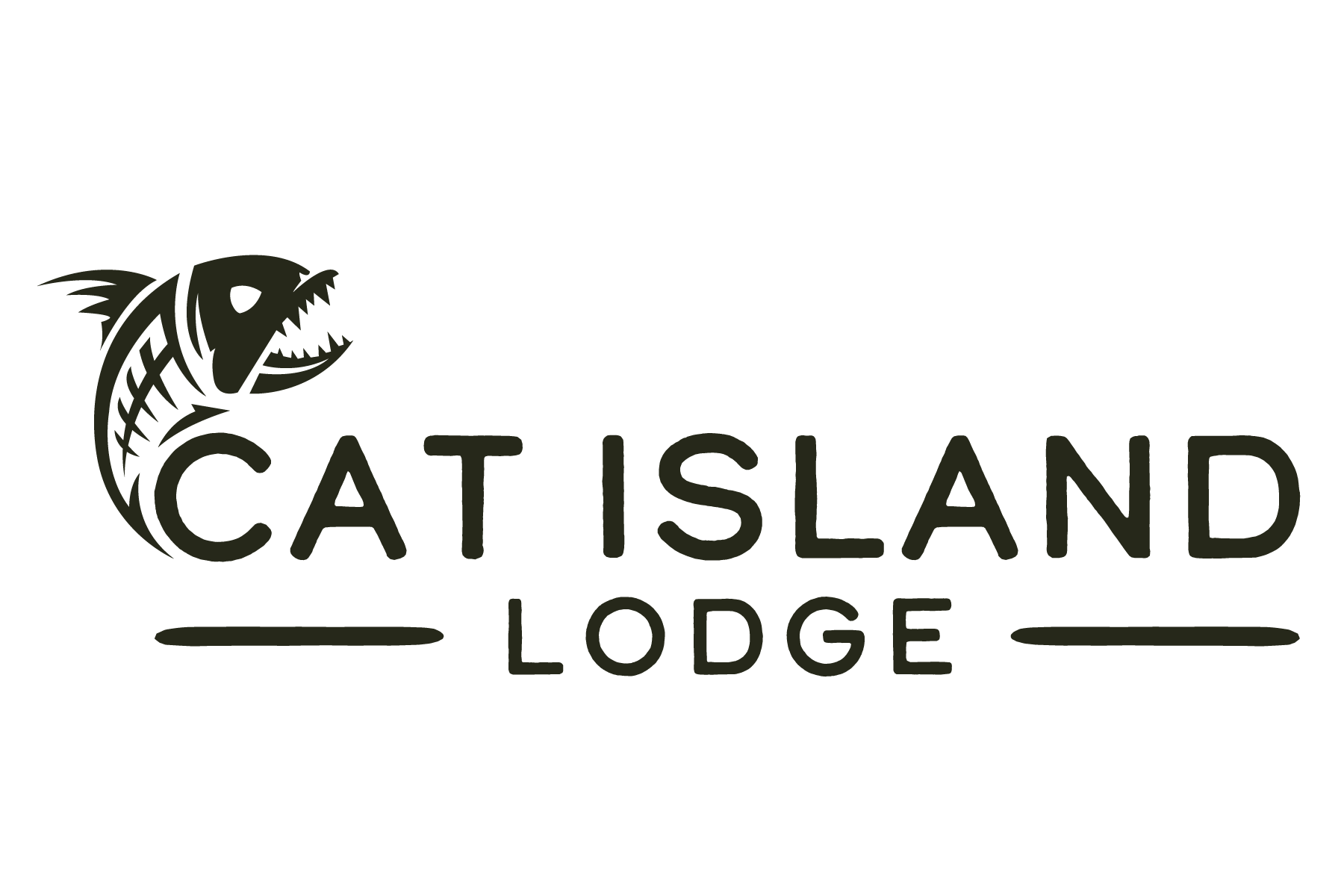 Logo for Cat Island Lodge featuring a stylized fish with sharp teeth and fins, with the text "Cat Island Lodge" in bold, uppercase letters.