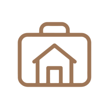 A brown icon of a house inside a briefcase.