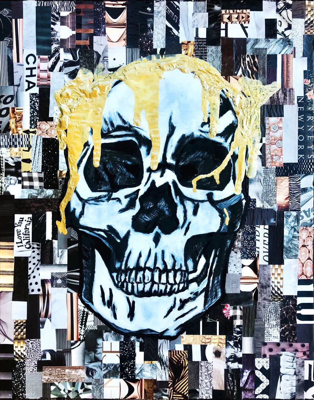 Mixed-media skull artwork by Melanie Allison