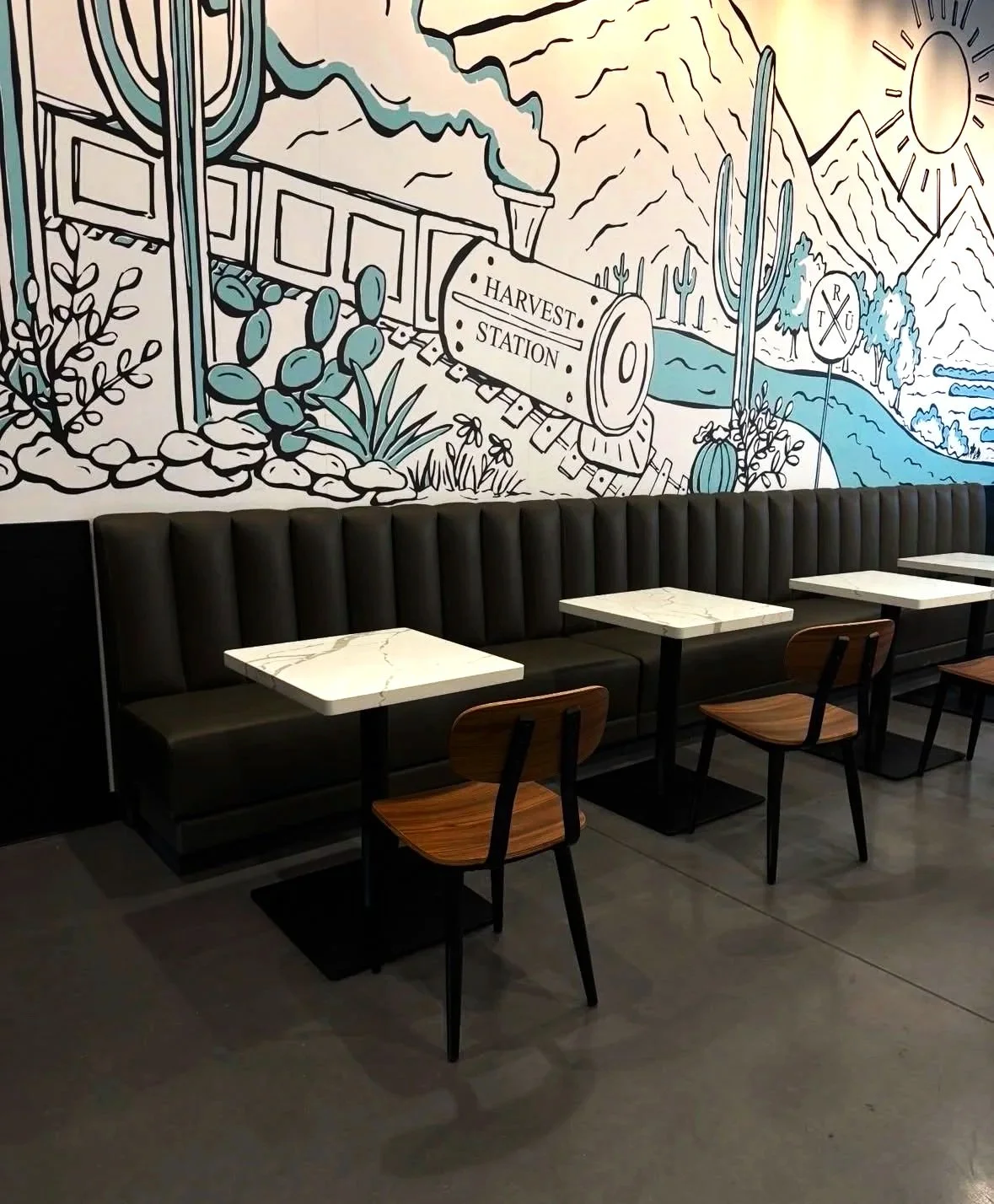 Custom restaurant interior seating installation