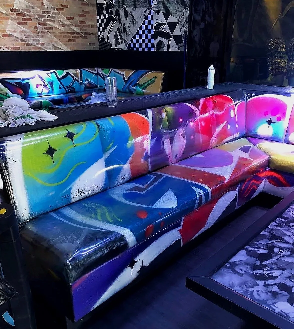 Custom colorful booth upholstery project