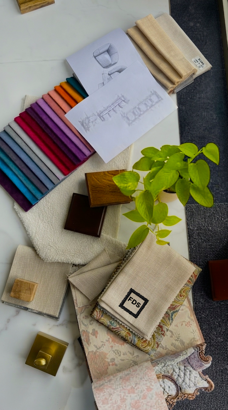 Custom furniture design materials and upholstery samples
