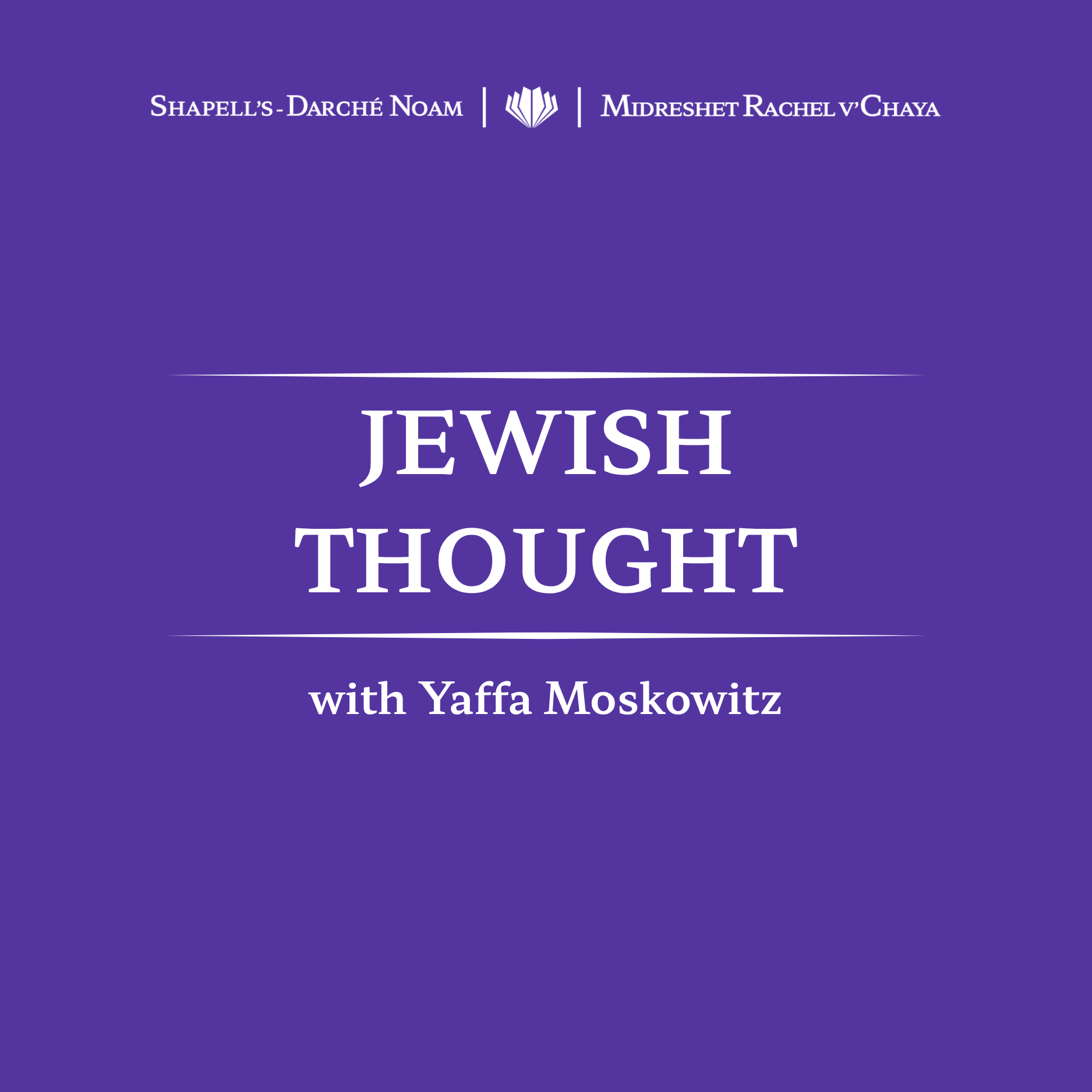 Book cover with purple background showing the title 'Jewish Thought' with Yaffa Moskowitz and additional authors.