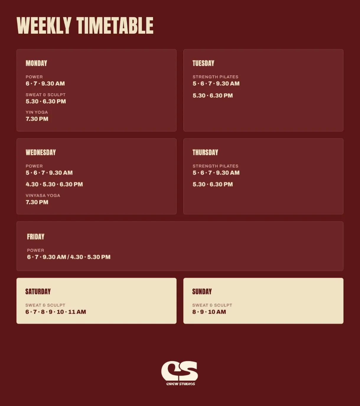 YOU ASKED. WE LISTENED.💌

More classes. More options. More ways to Move. We&rsquo;ve made some updates to the timetable, lock in your favourites and we&rsquo;ll see you on the mat.