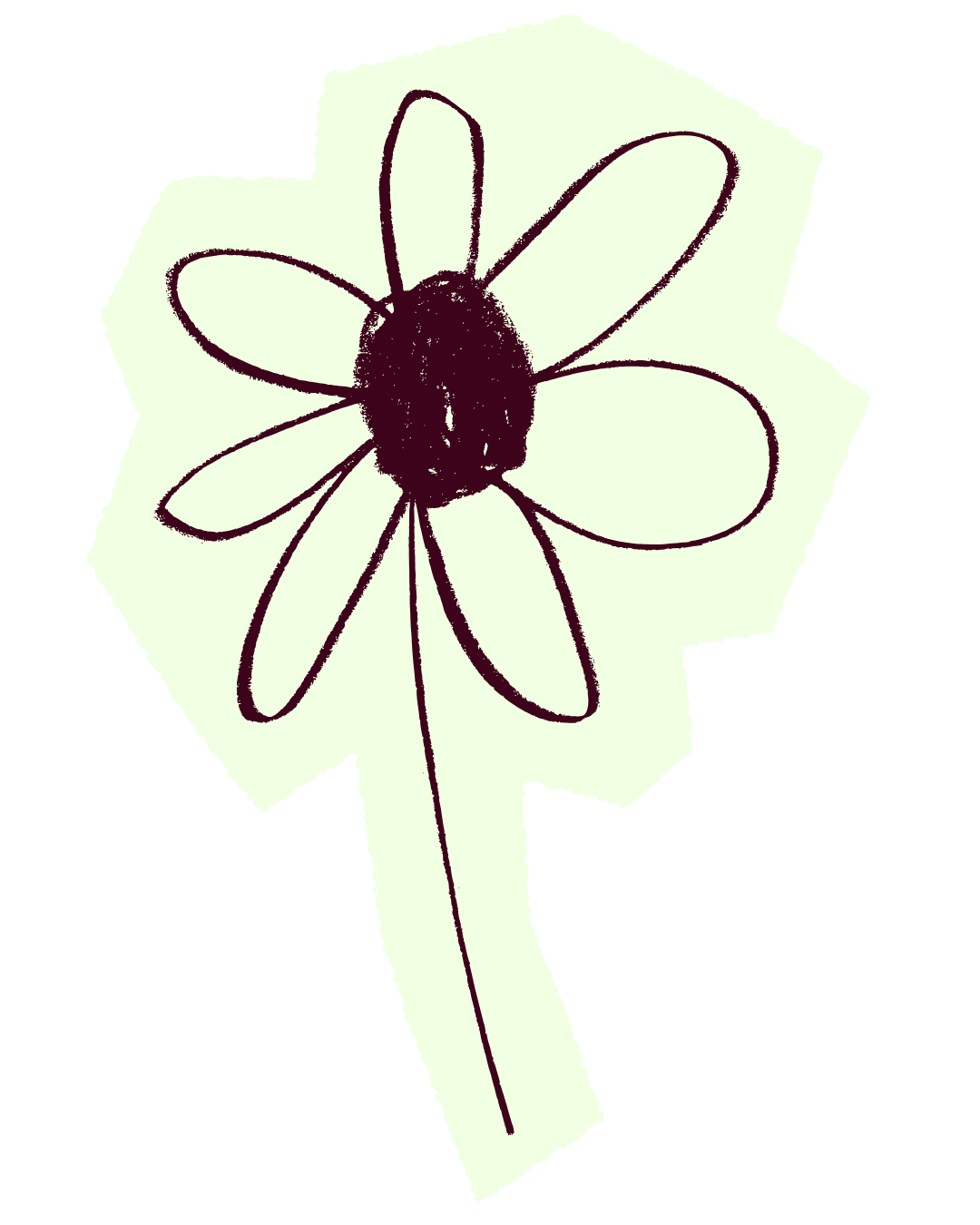 A hand-drawn sketch of a flower outlined in dark ink.