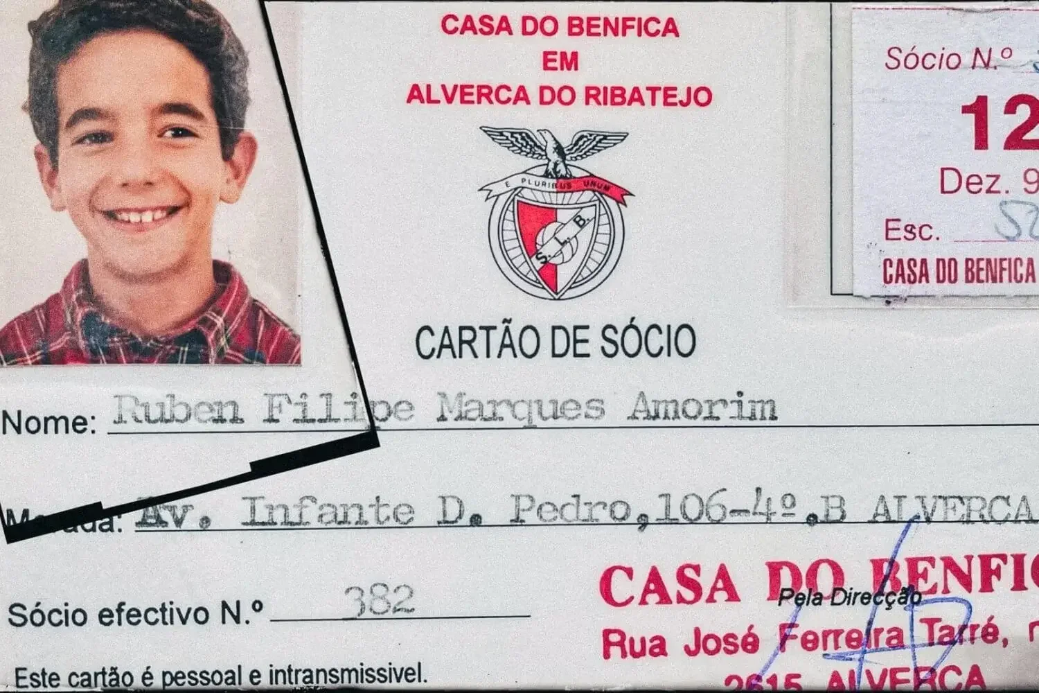 Tessera associativa di Rúben Amorim alle giovanili del Benfica