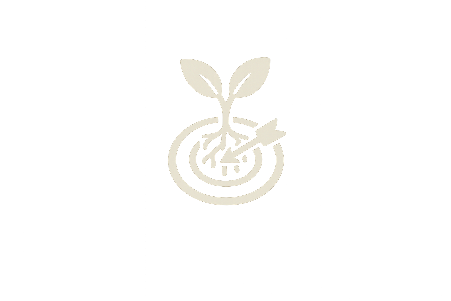 A logo featuring a plant sprout growing out of a circular outline with roots and an arrow pointing to its base.