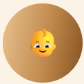 A smiling baby emoji with a yellow face and a small tuft of hair.