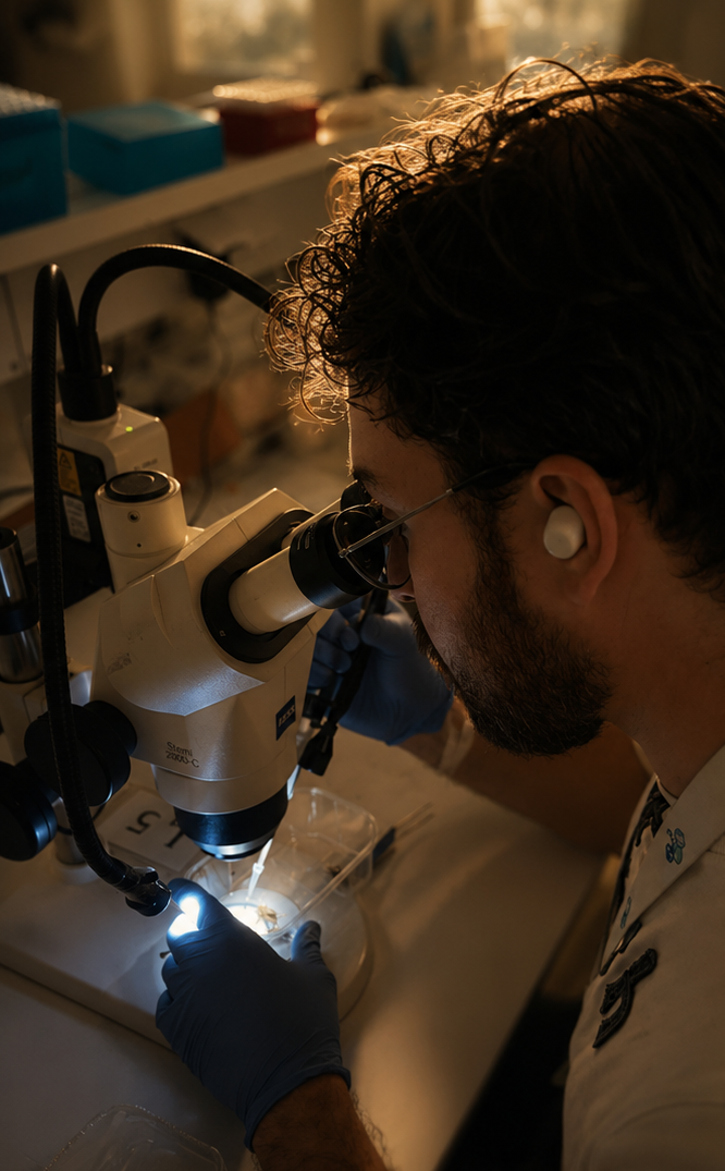 Cientista usando microscópio em laboratório