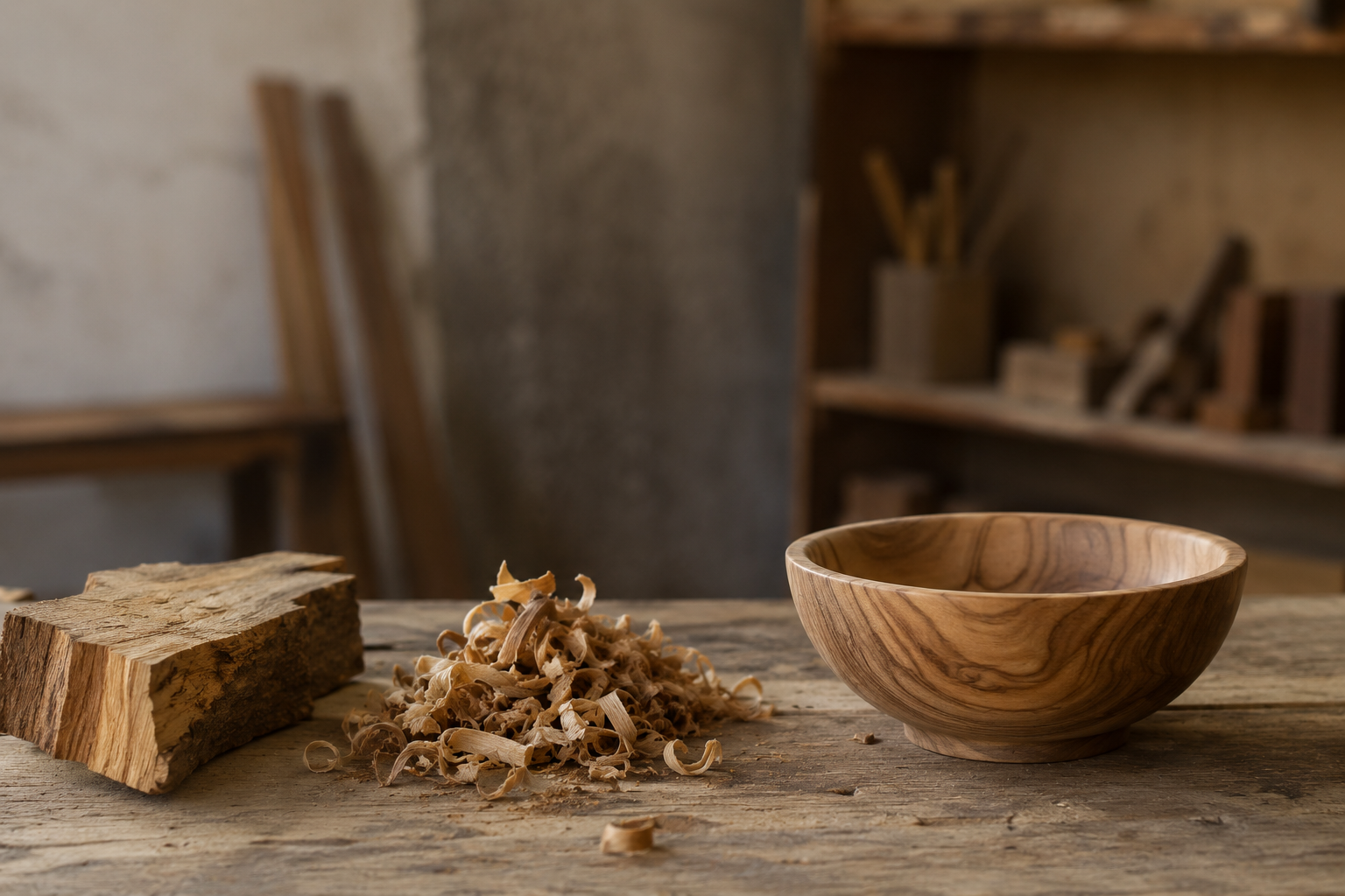 Children learning to shape and create with wood