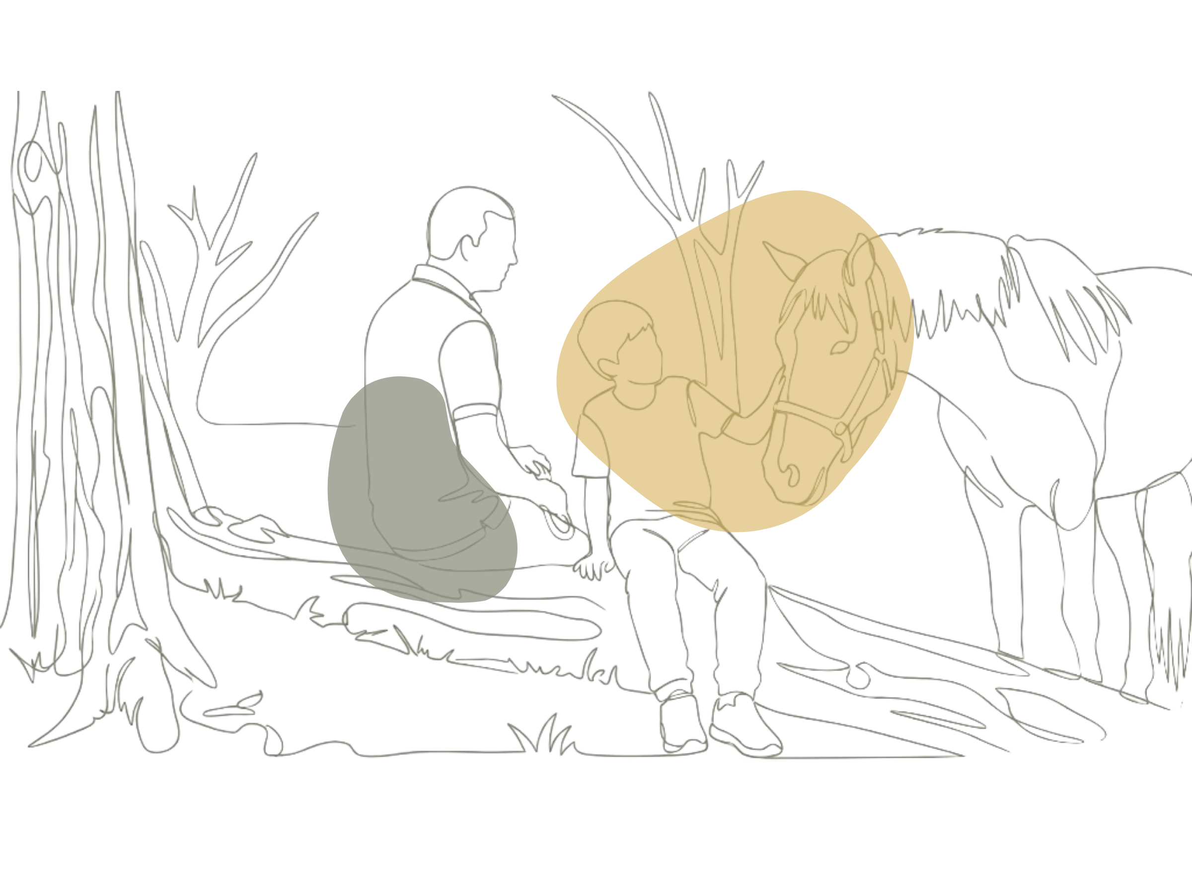 One-line drawing illustrating equestrian activities at Satya Aspire Center