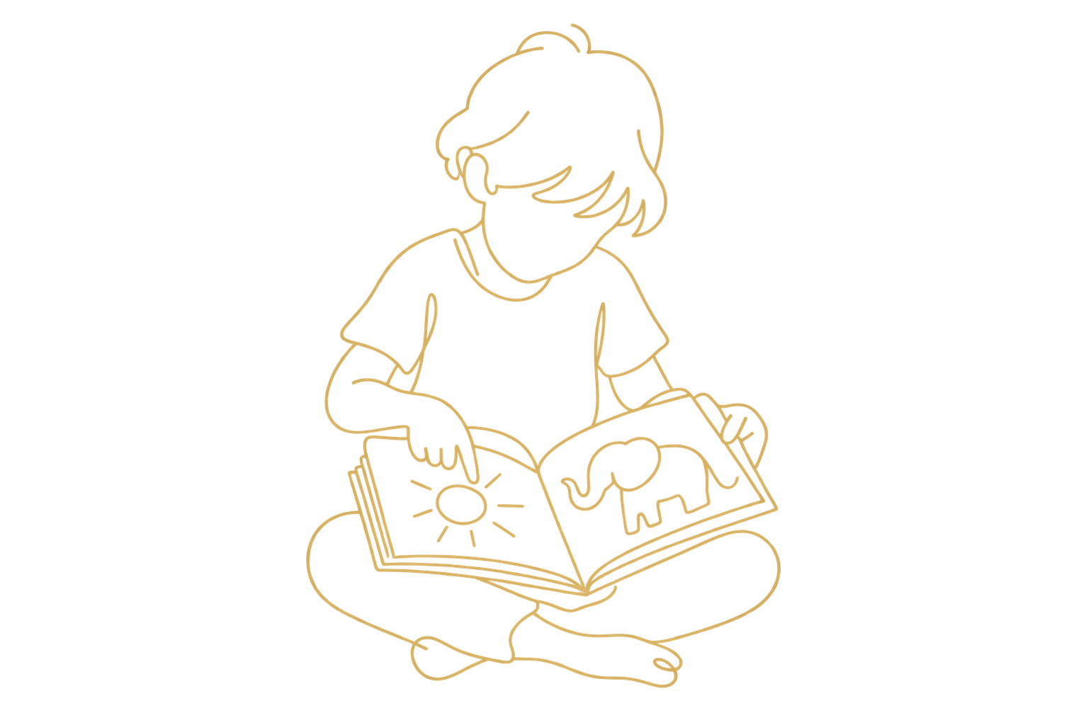 Line-art icon representing children looking at pictures