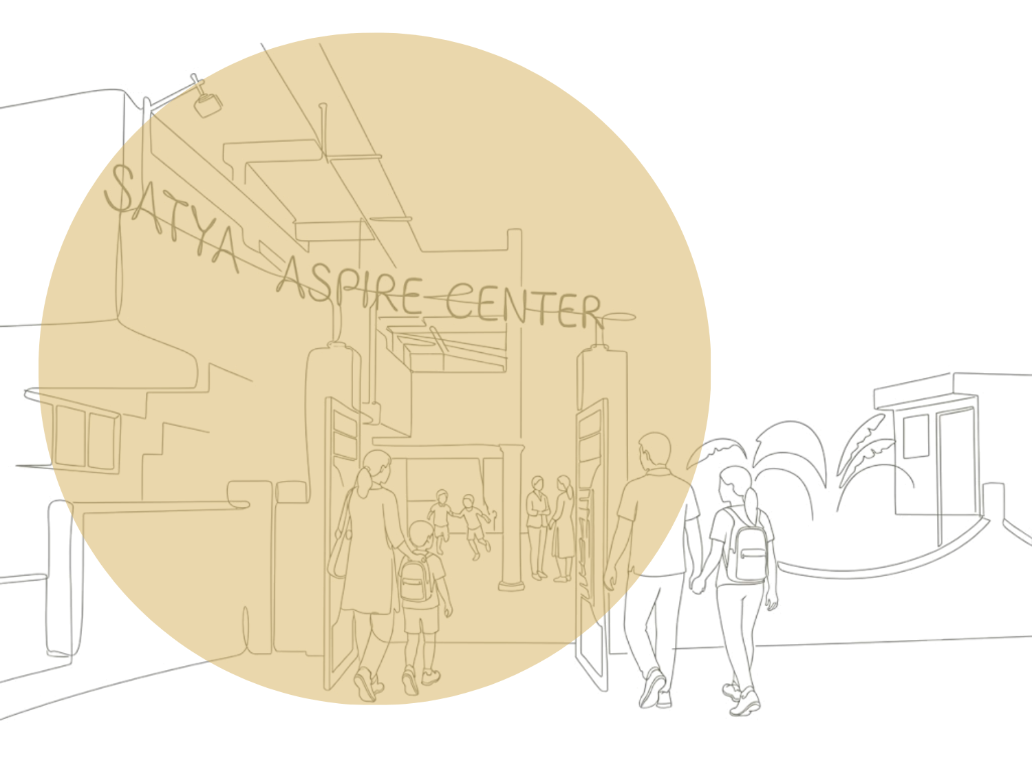One-line drawing illustrating support for Satya Aspire Center