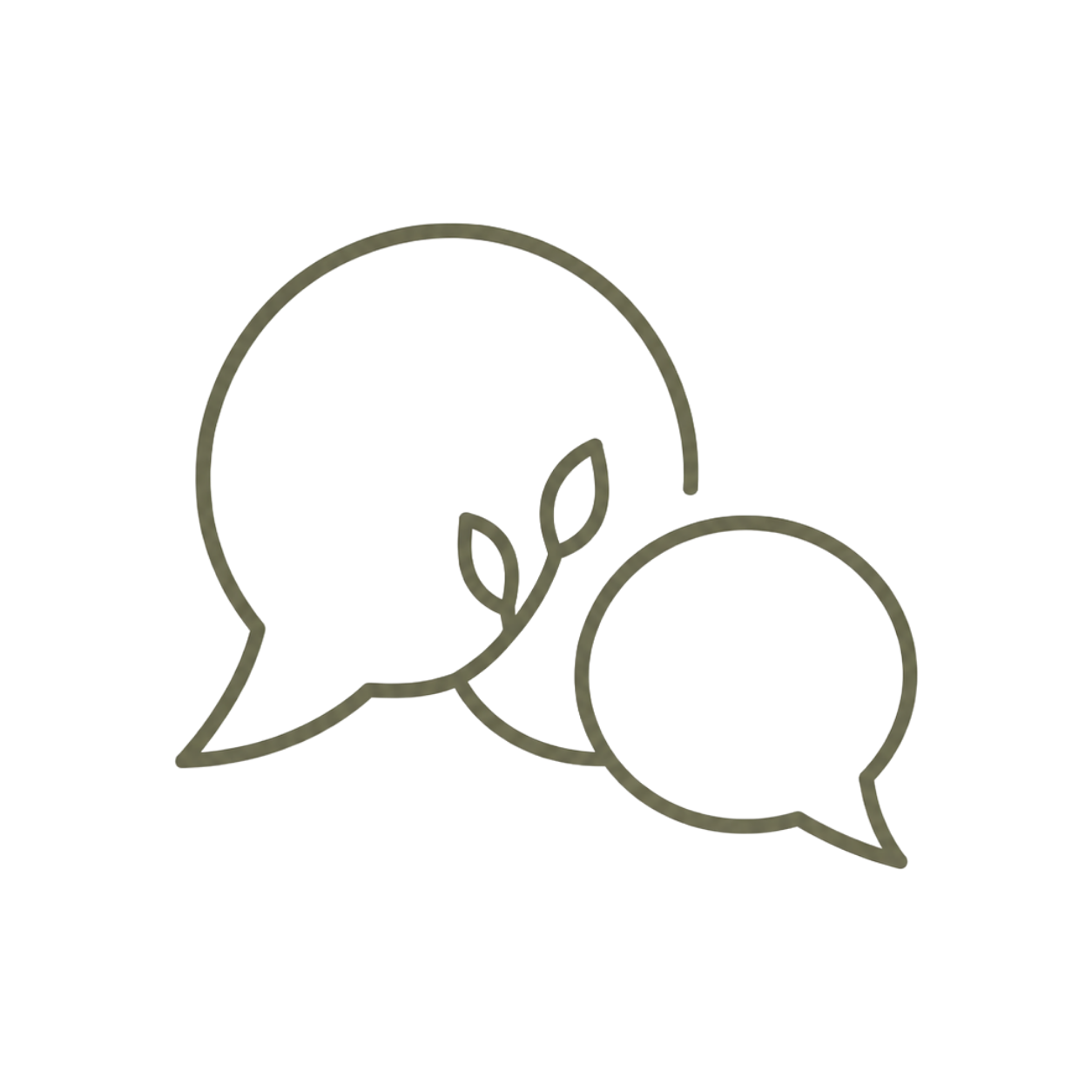Line-art illustration of two speech bubbles representing communication
