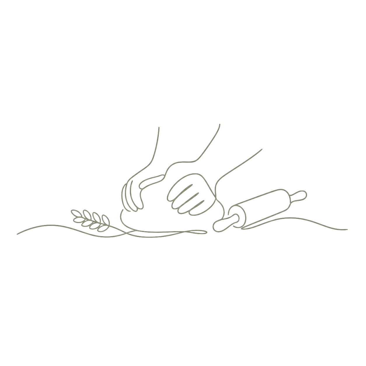Line-art illustration of hands kneading bread dough