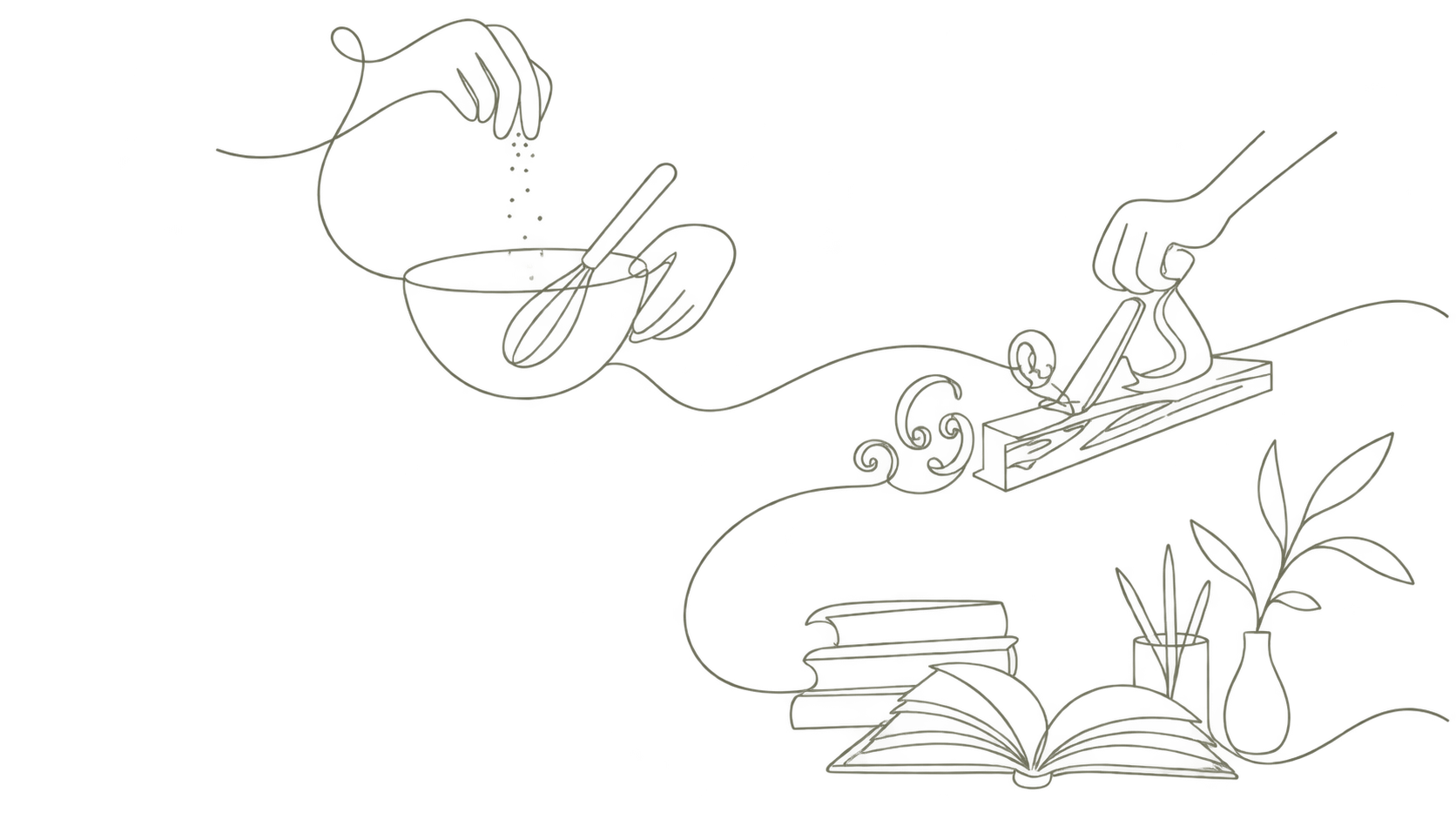 One-line drawing illustrating skills and work at Satya Aspire Center