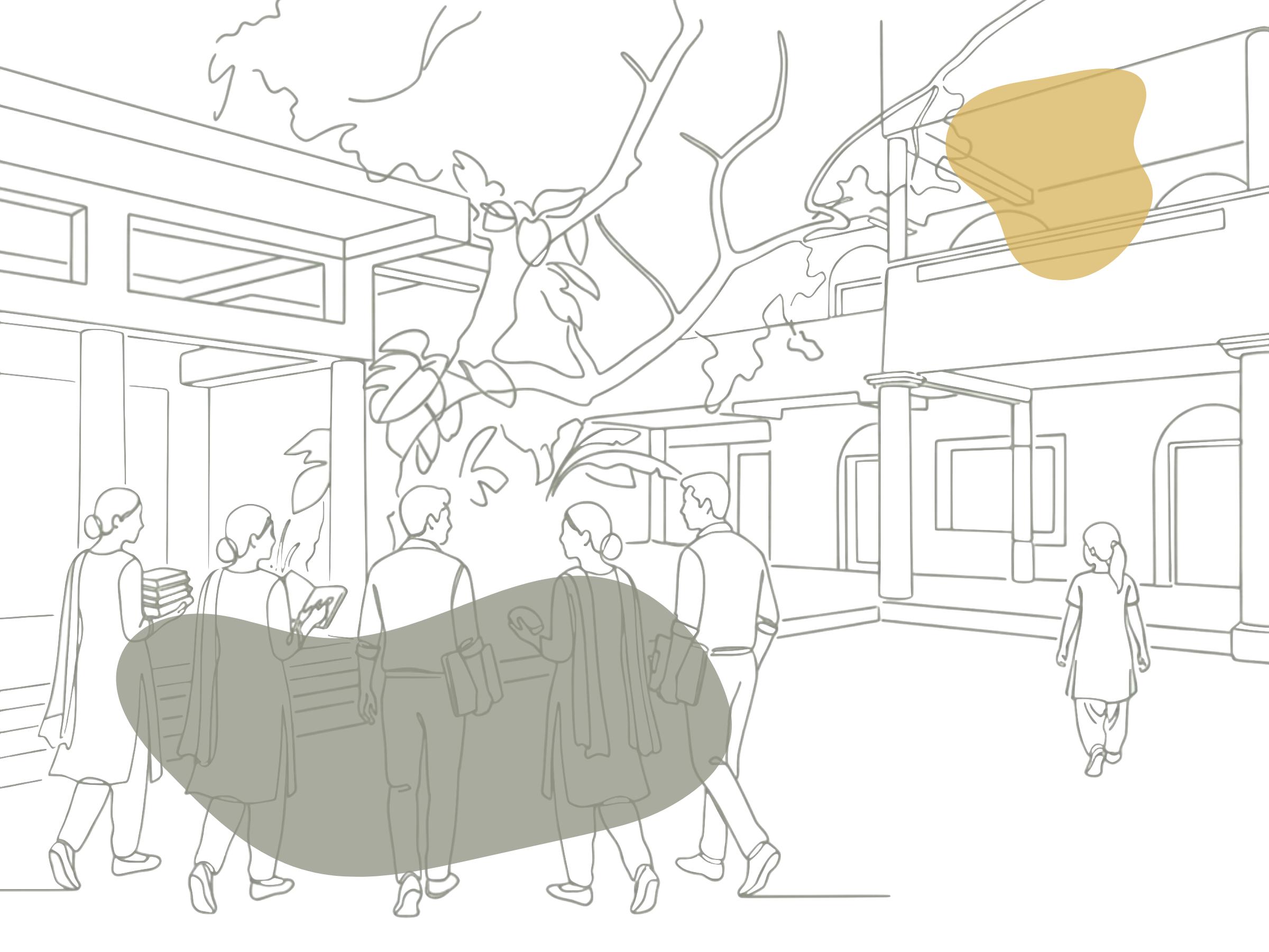 One-line drawing illustrating the Satya Aspire Center team