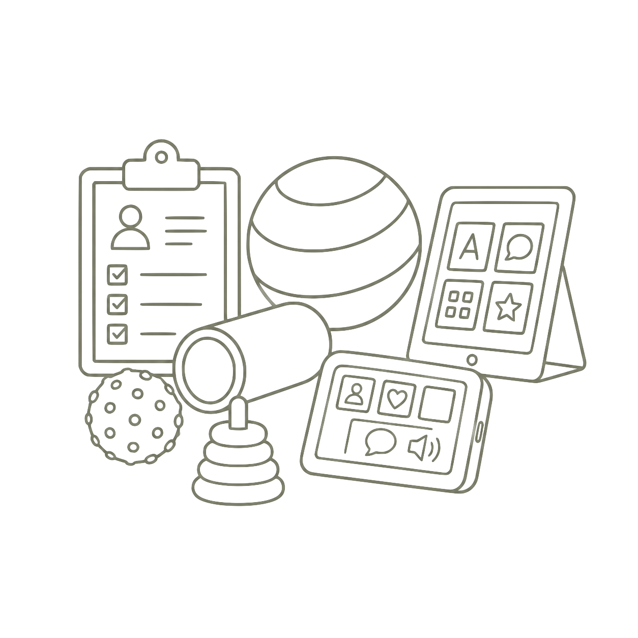 Line-art icon representing access to specialised equipment in Satya Aspire Center