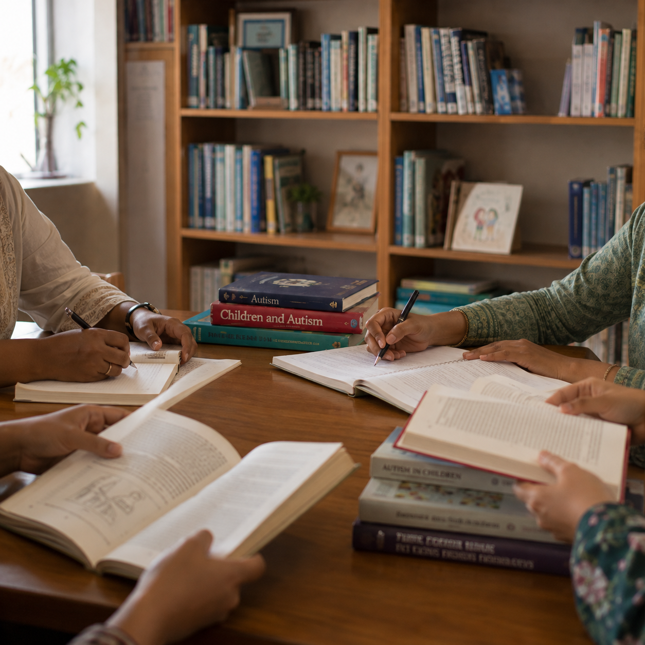 Staff working in the library at Satya Aspire Center