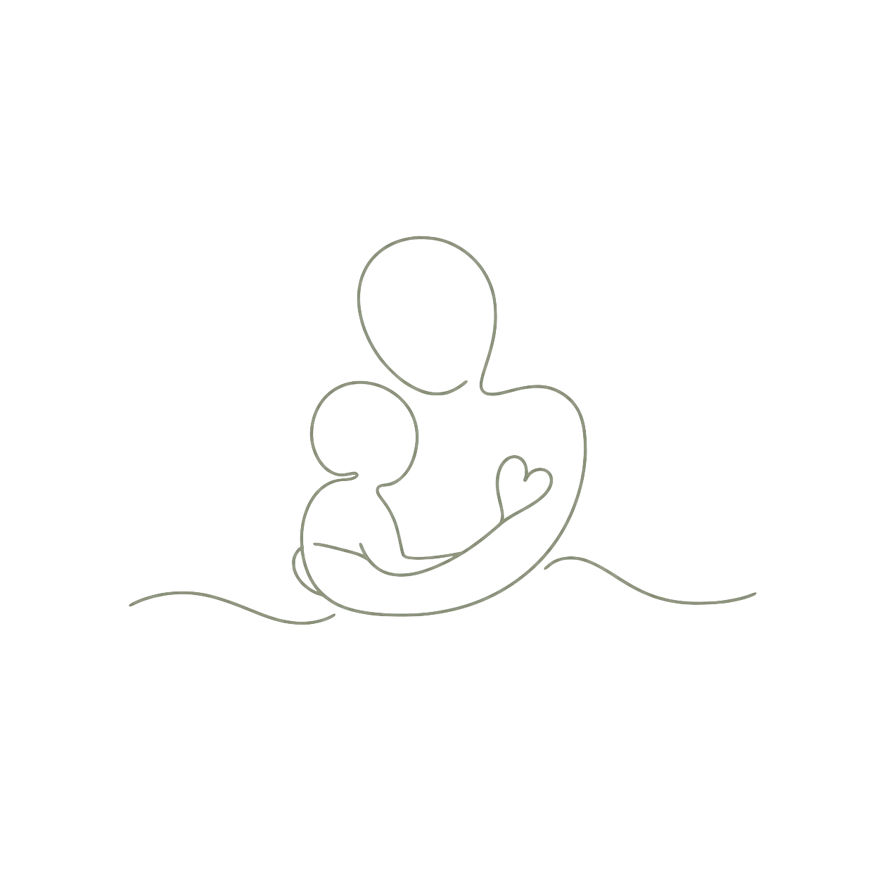 Line-art illustration of a parent holding their child