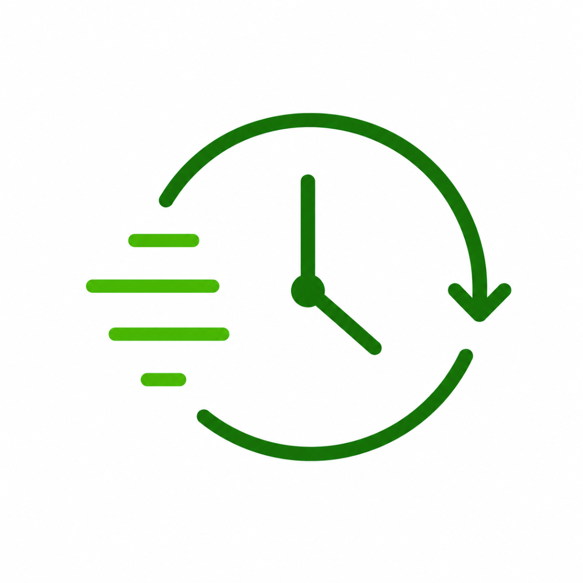 Symbol für schnelle Lieferung mit einem grünen Uhr- und Pfeil-Design.