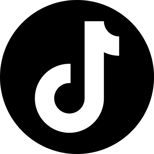 TikTok logo in black and white with a circular background.