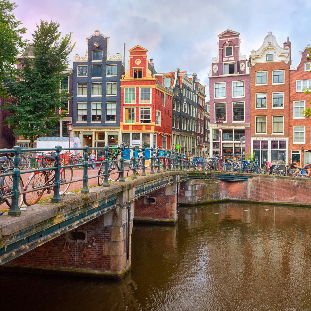a bridge lined with bicycles in amsterdam netherlands