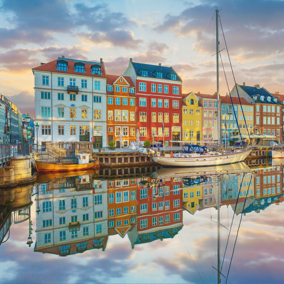 colorful houses on a canal in denmark