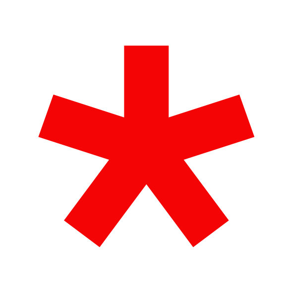 A red asterisk symbol on a black background.