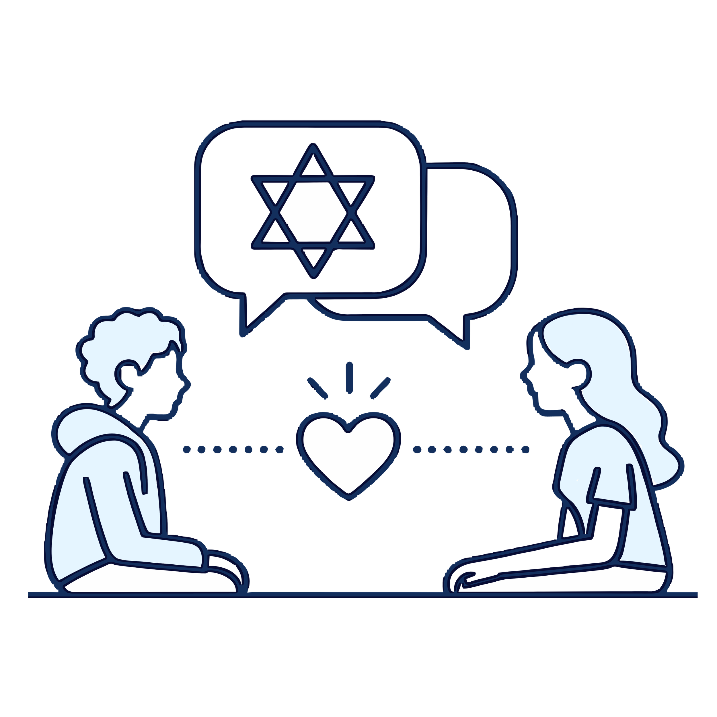 The image features a neon outline of a person's muscular arms with a speech bubble in the center showing a Star of David.