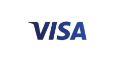 Logotipo da VISA em letras azuis sobre fundo branco.
